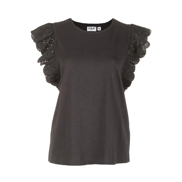 Tee-shirt broderie noir femme coton tailles S à XL