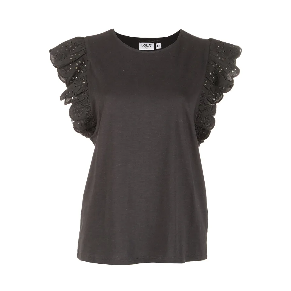 Tee-shirt broderie noir femme coton tailles S à XL