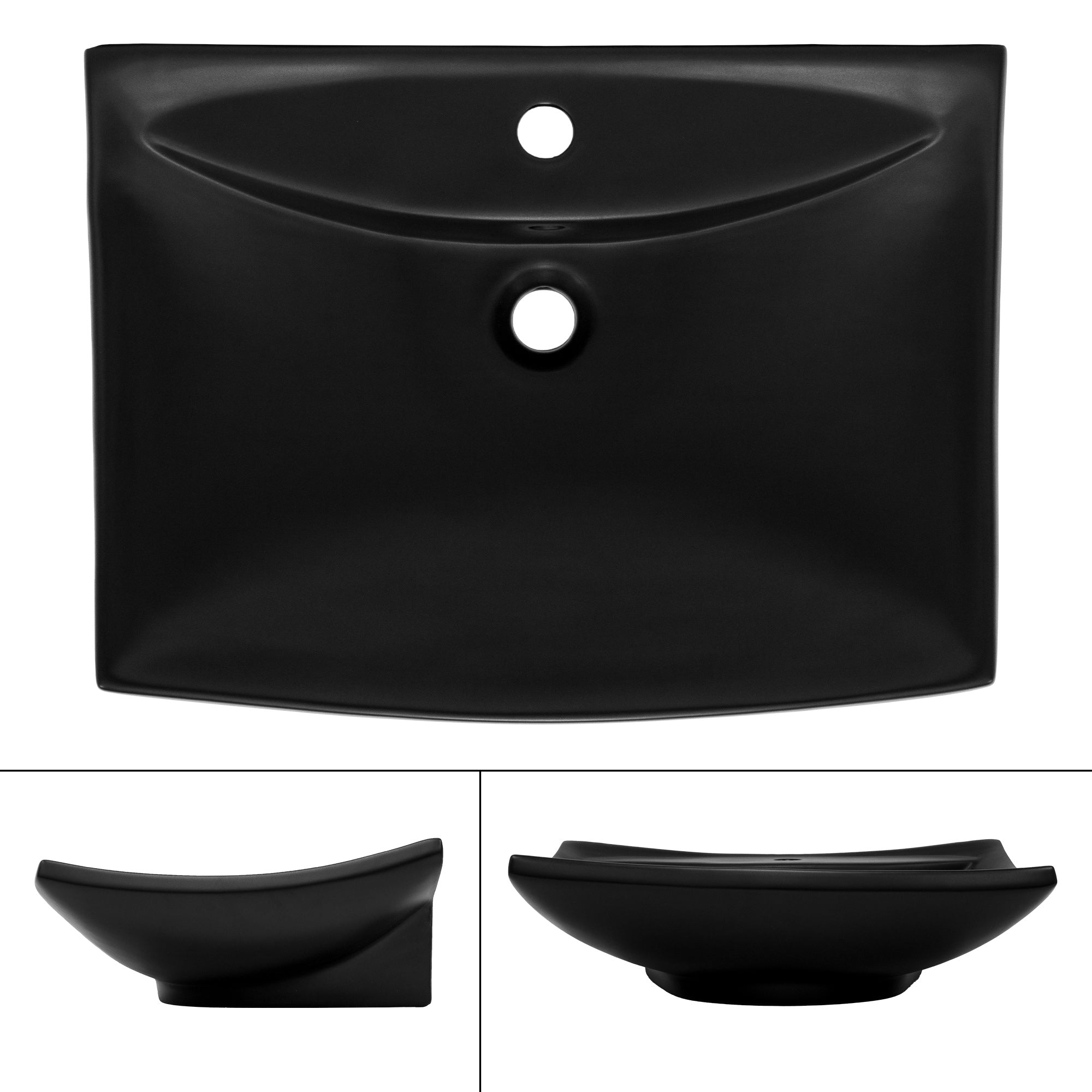 LuxeBath vasque à poser noire céramique 61 cm avec bonde