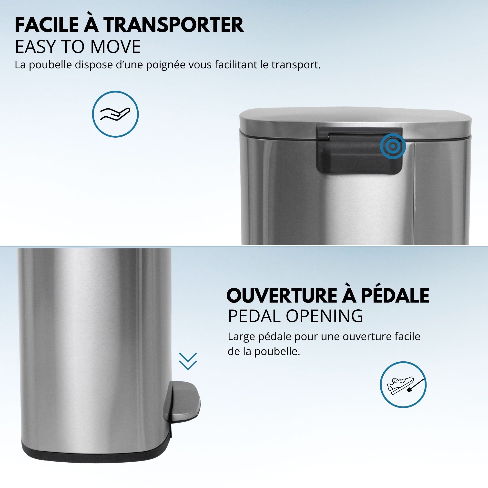 Red Deco Admiral poubelle à pédale 50L inox brossé
