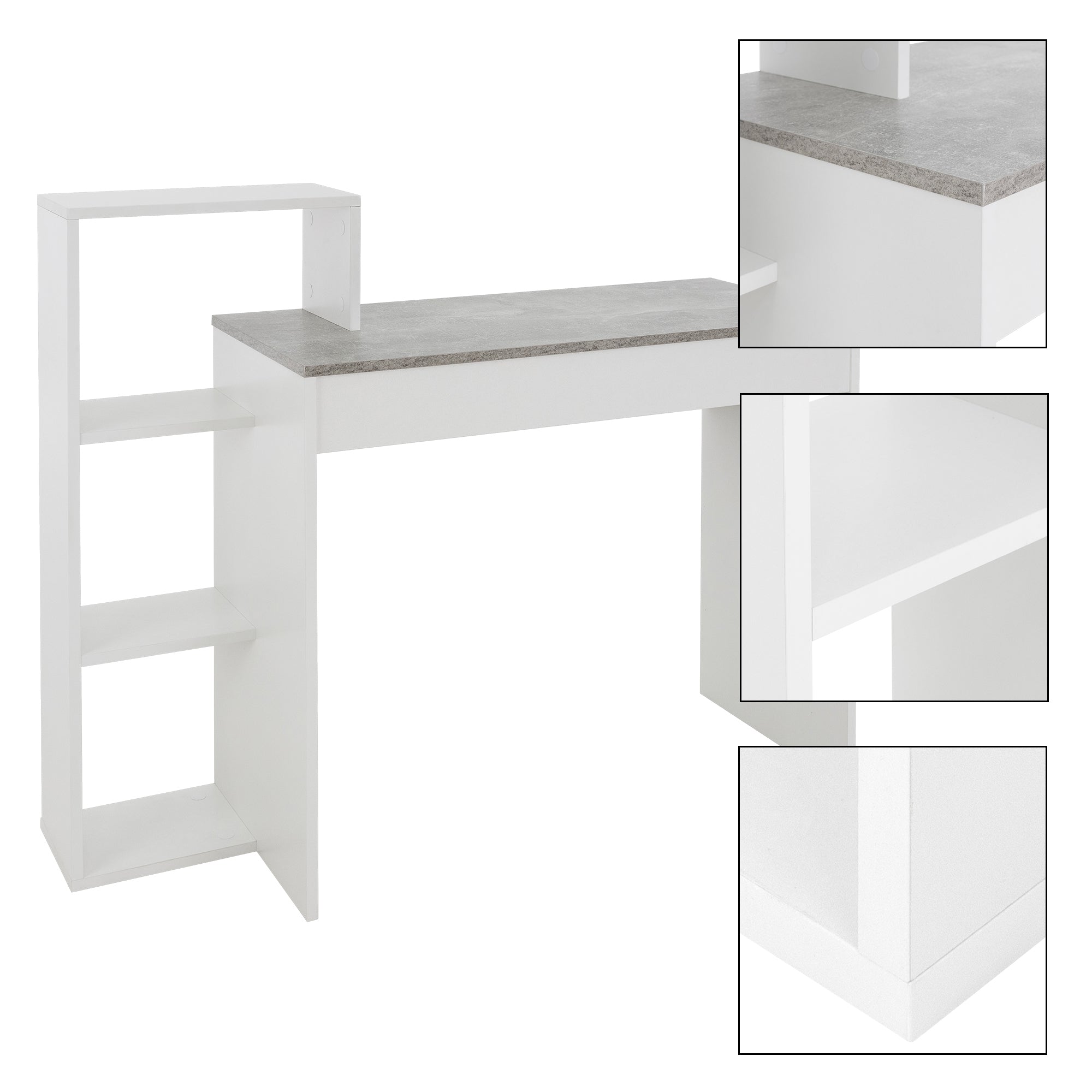 ECD Germany Möbel bureau avec étagère 110 cm blanc effet béton bois