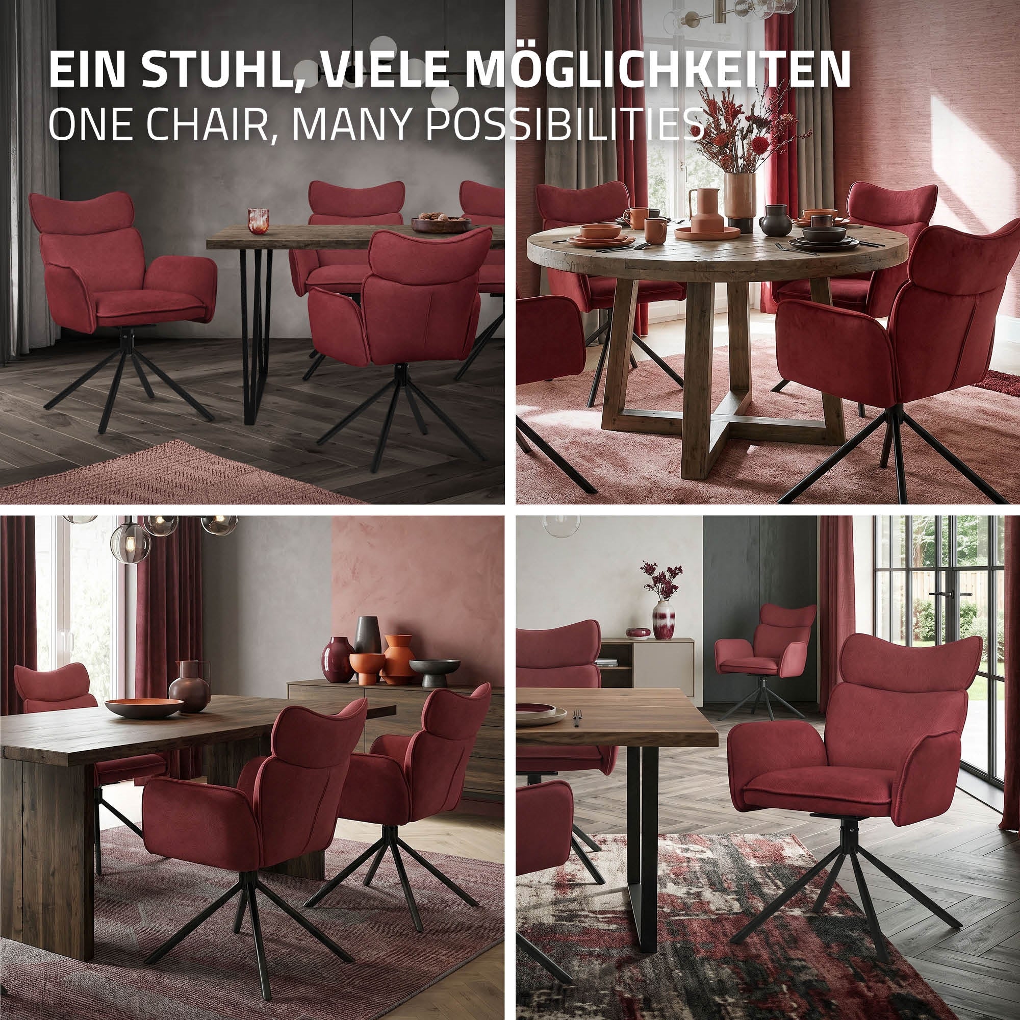 ECD Germany chaise salle à manger rouge pivotante lot 6