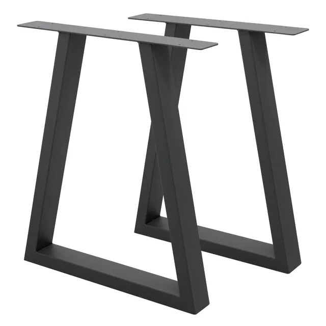 ECD Germany Möbel pieds de table trapèze acier noir 60x72 cm lot de 2
