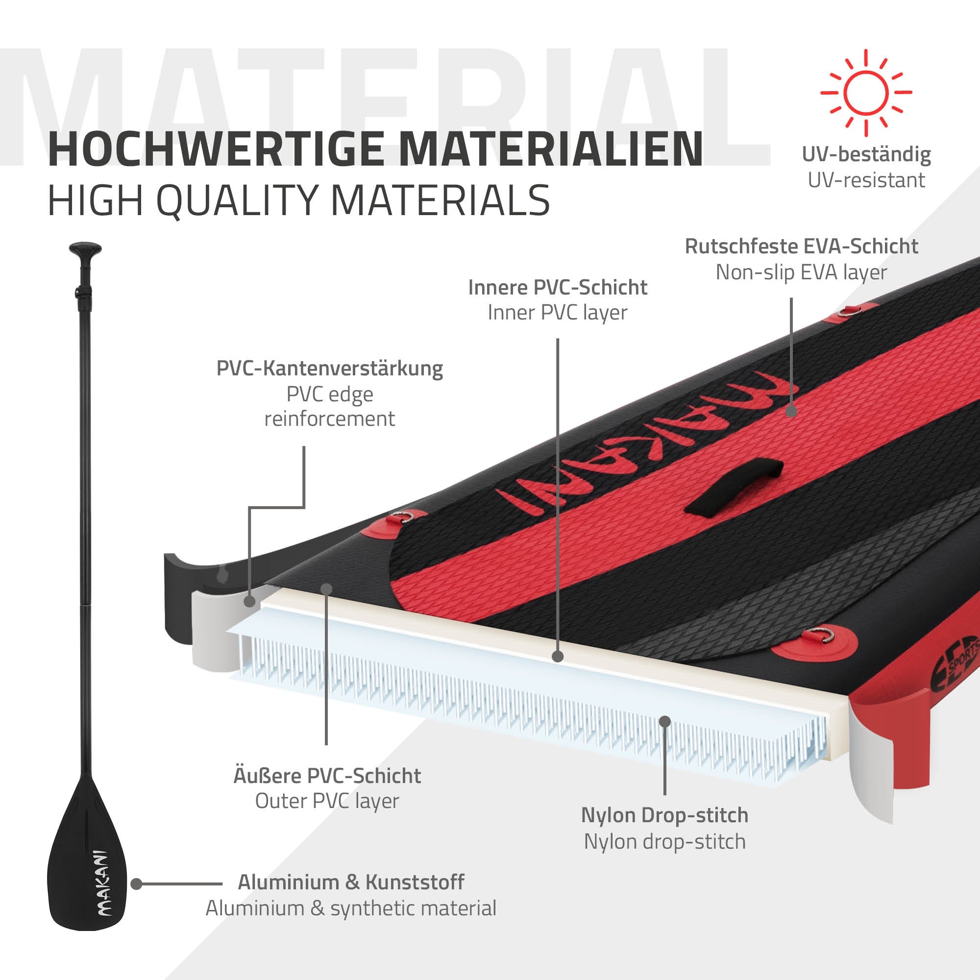 ECD Germany Makani paddle gonflable noir rouge 320x80x15 cm