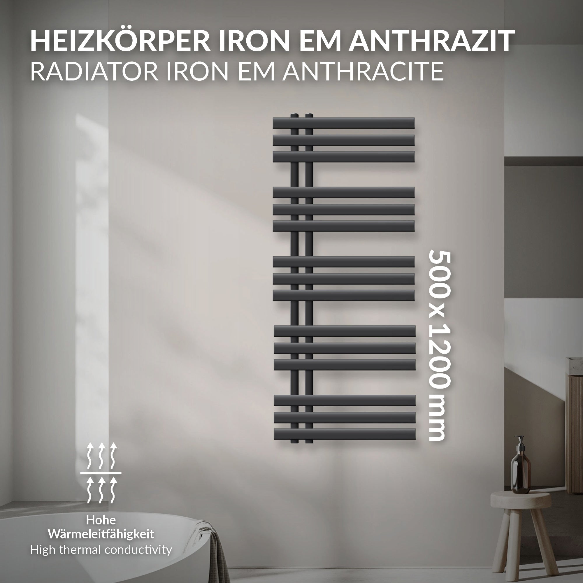 ECD Germany Heizungen Iron EM radiateur anthracite 500x1200 mm