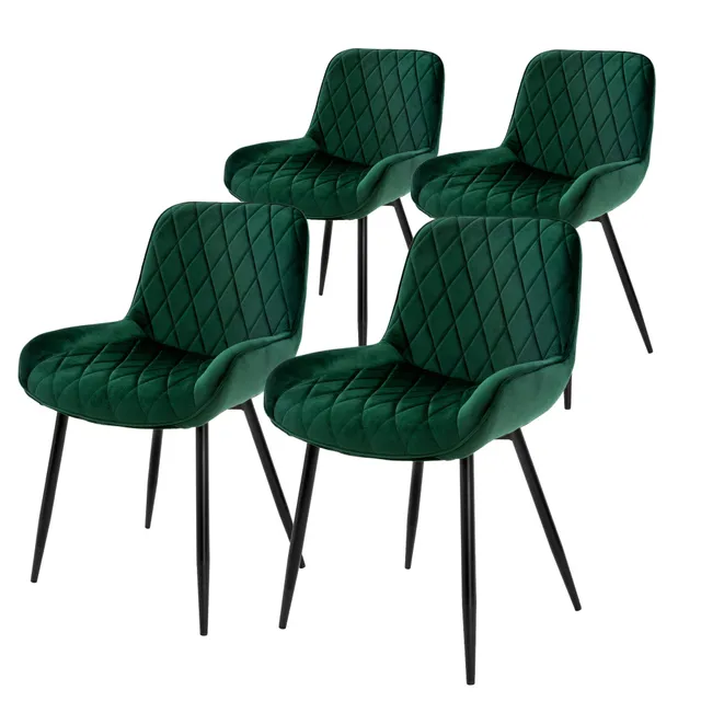 ECD Germany Möbel Lot 4 chaises velours vert foncé matelassées