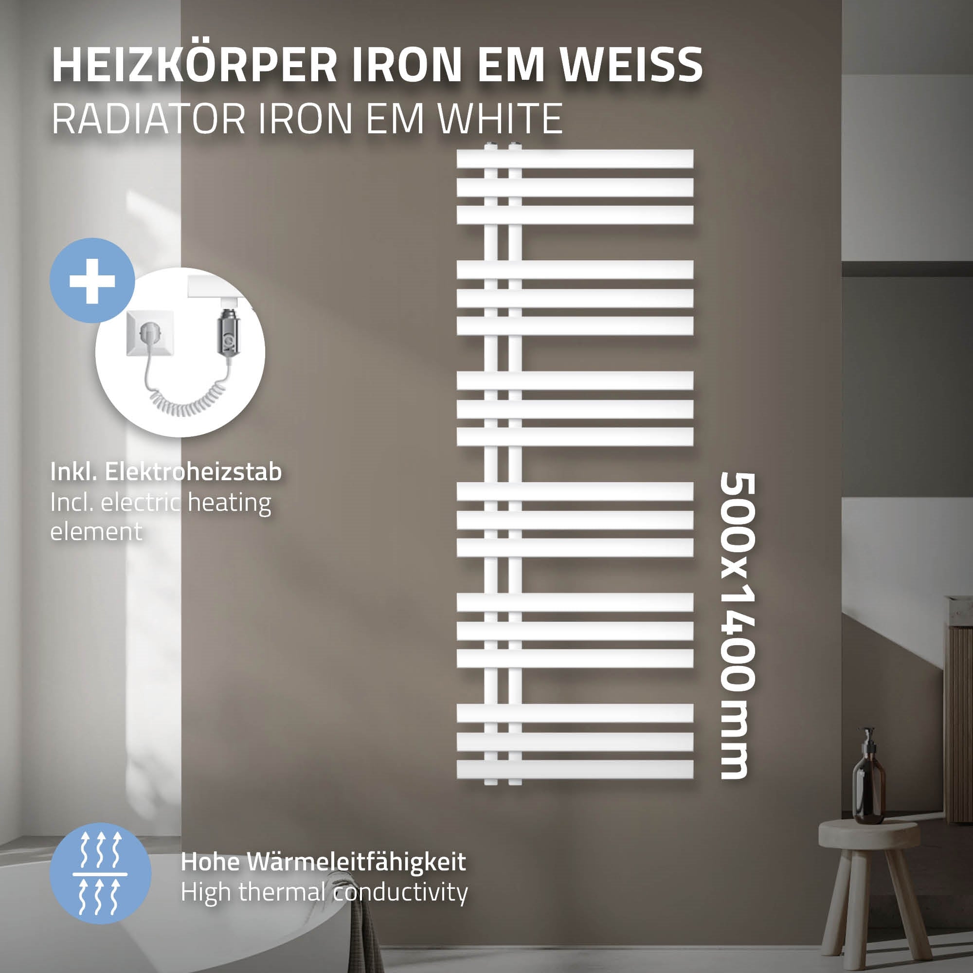 Iron EM radiateur salle de bain blanc 500x1400 mm 900W