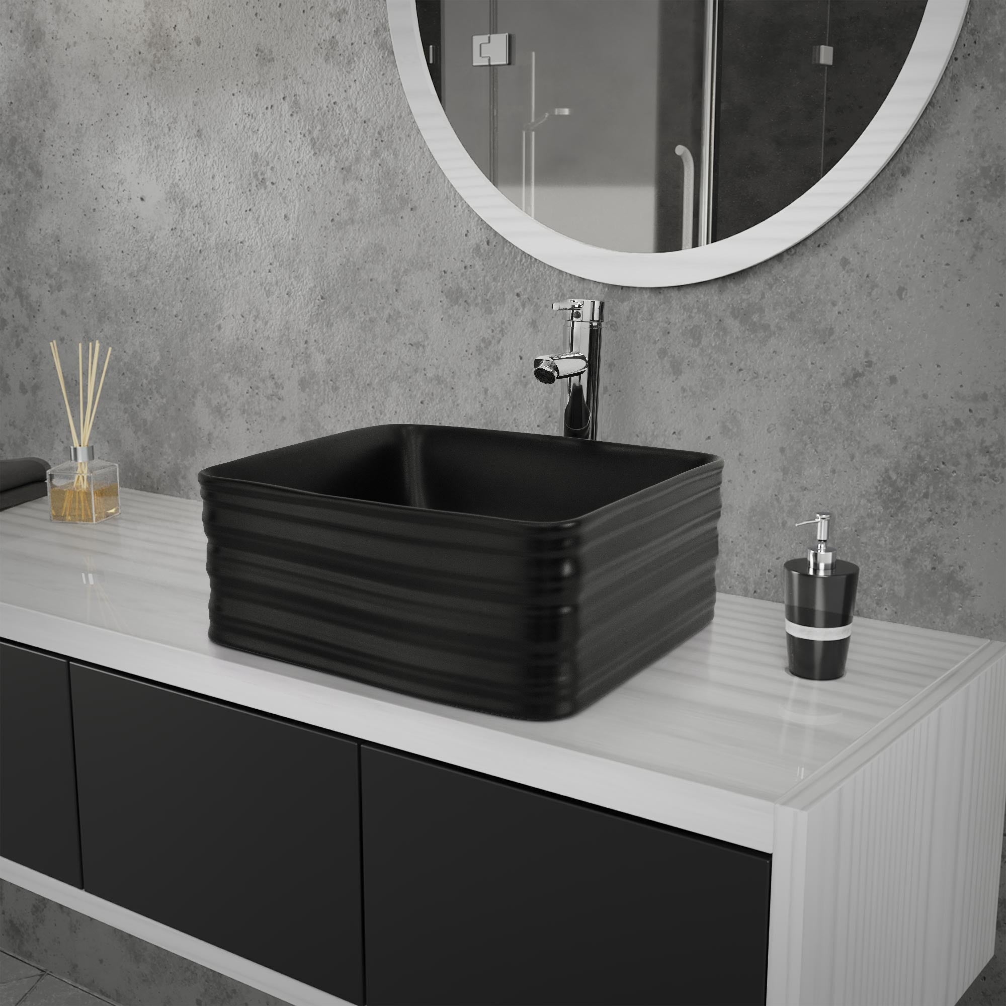ML-Design Lavabo noir céramique 39x39 avec bonde