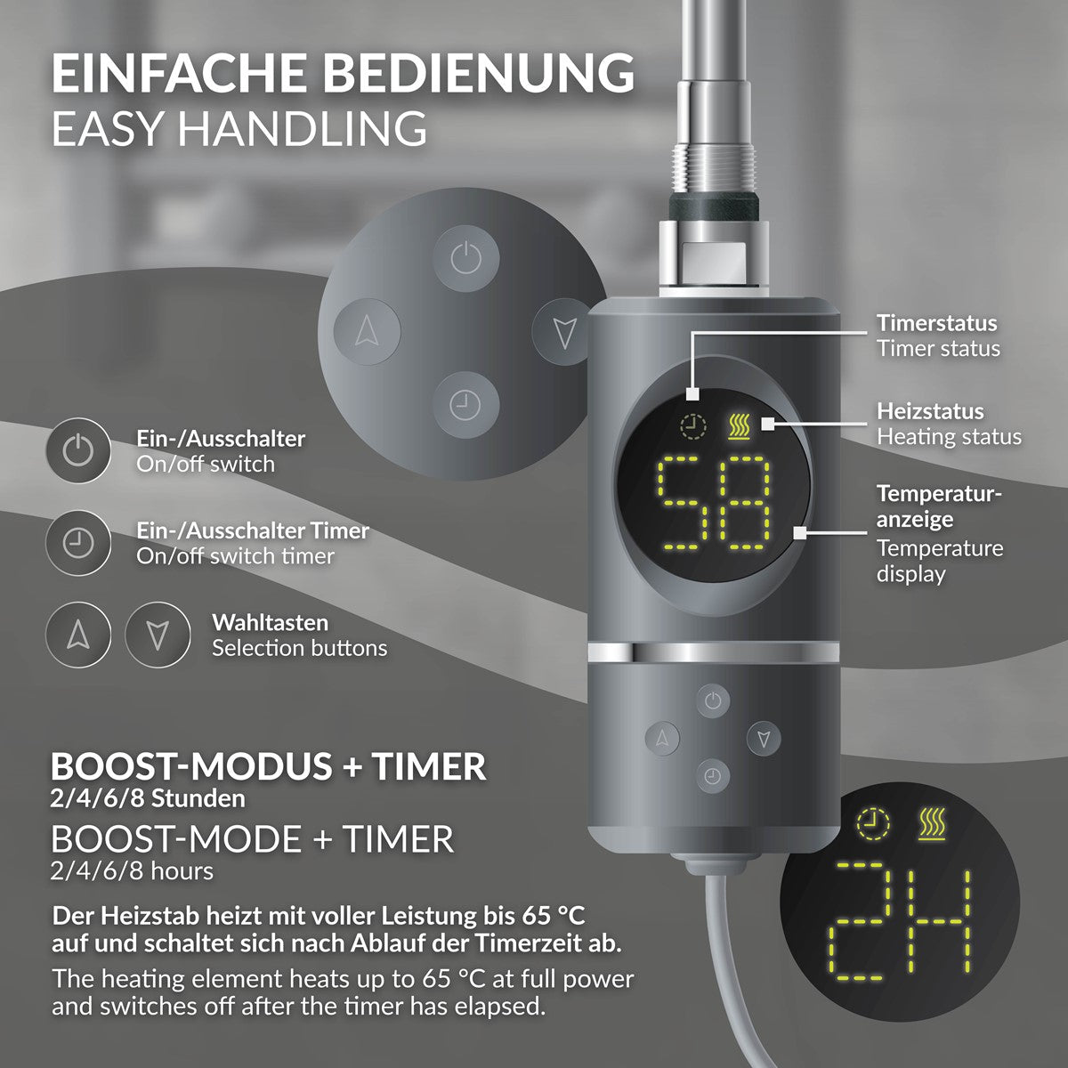 ECD Germany LuxeBath radiateur salle de bain 500x1500 anthracite 900W