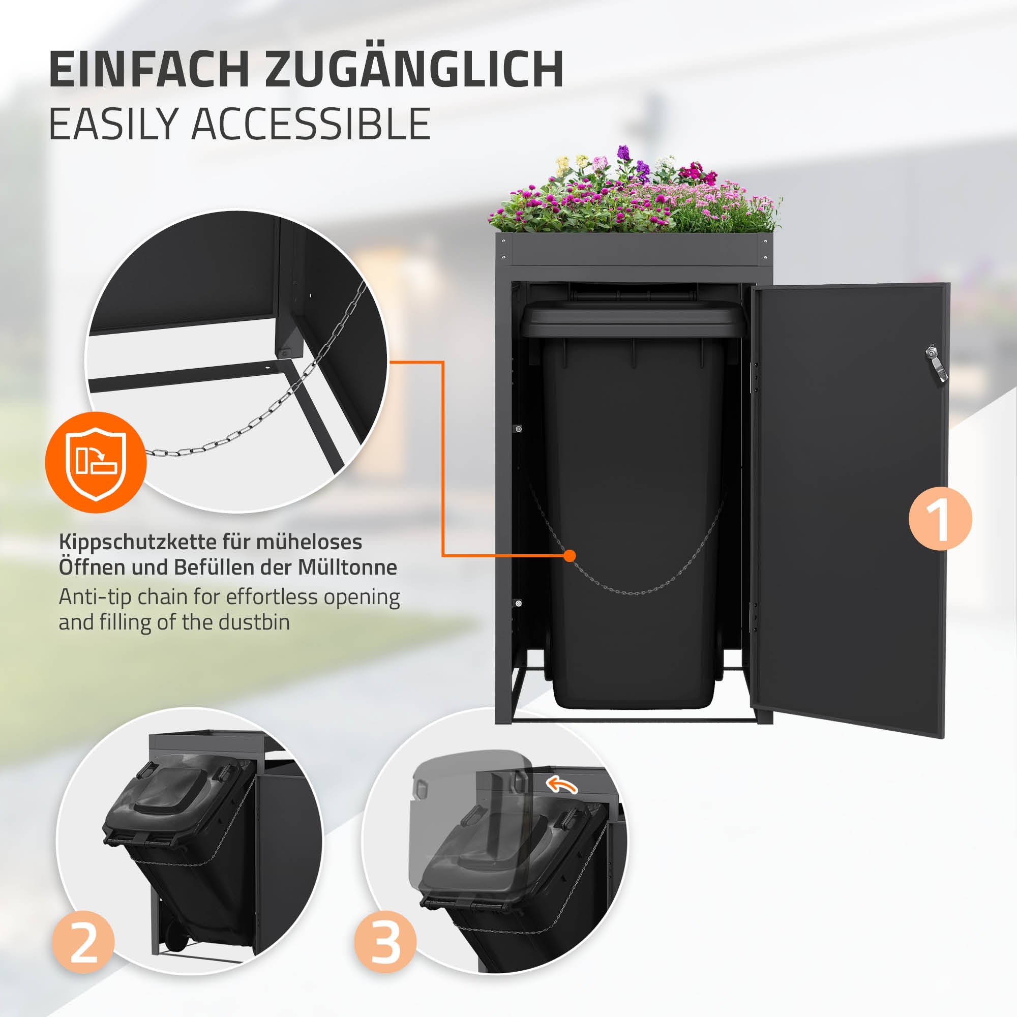 ECD Germany Garten cache poubelle acier mélèze 68x80x124 cm