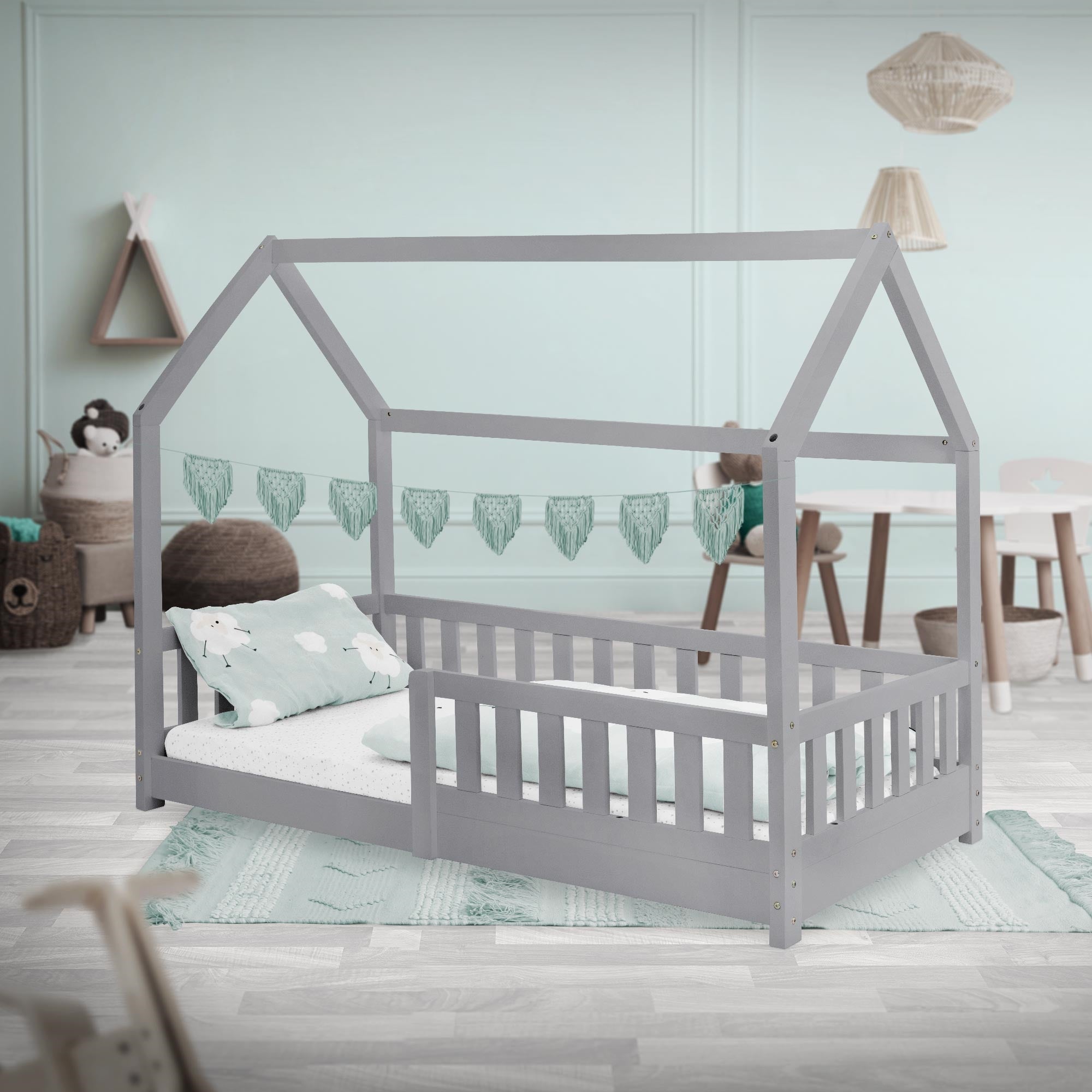 ECD Germany Kinder lit cabane enfant 80x160 gris clair pin B-Ware