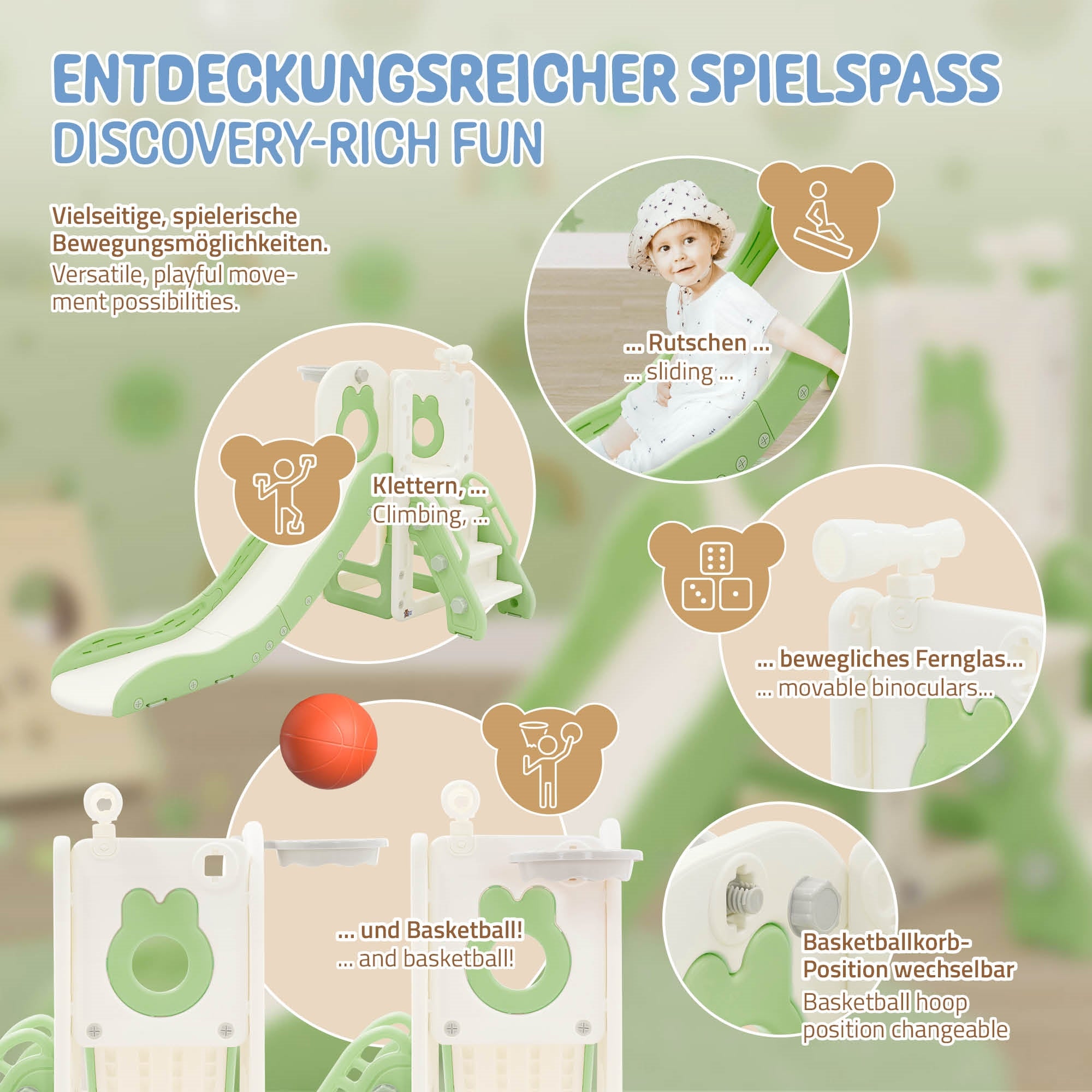 ECD Germany Kinder JOYZ Tour de jeu 3en1 toboggan vert clair