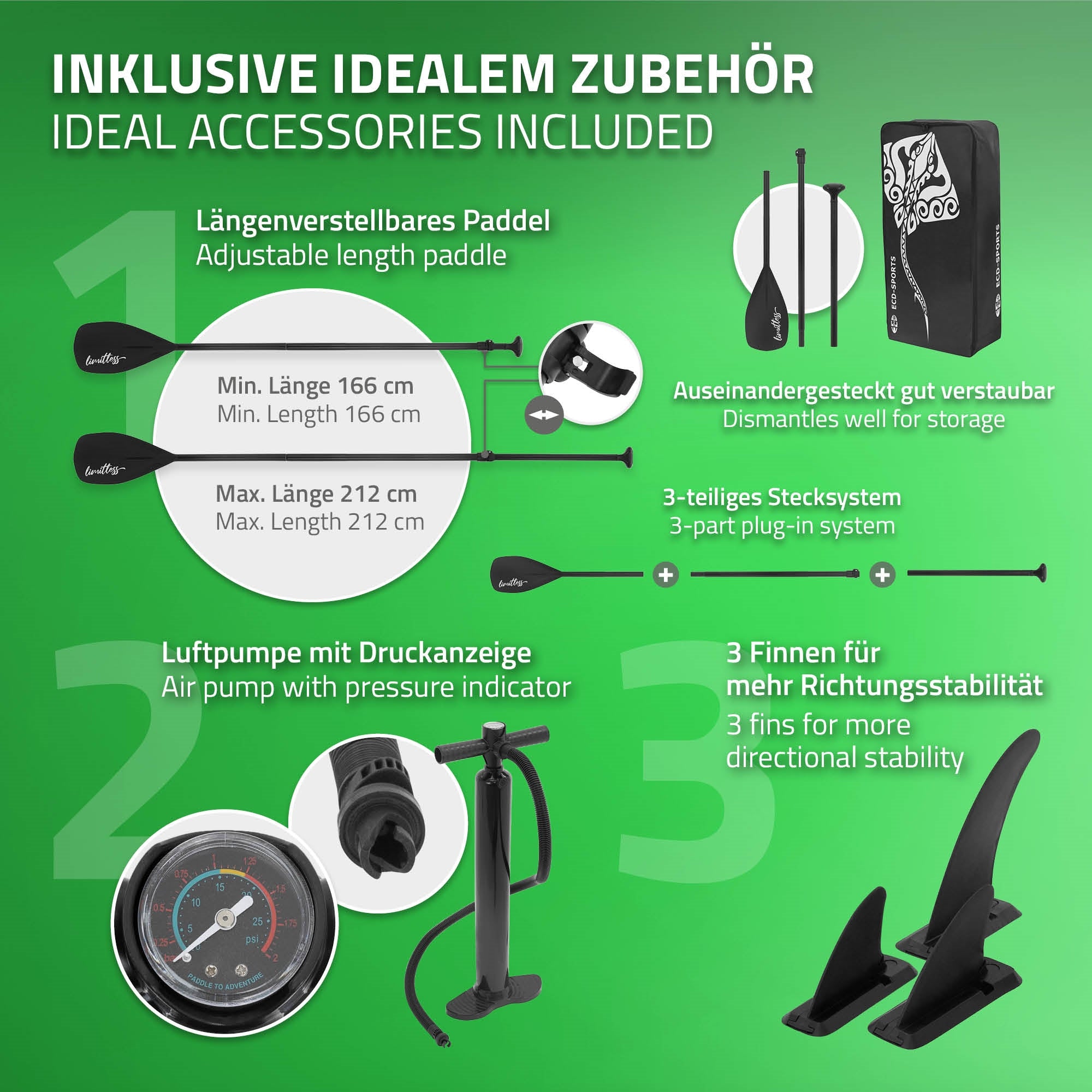 ECD Limitless 308x76x10 cm paddle gonflable vert PVC avec pompe