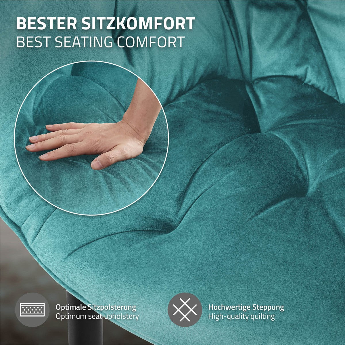 ECD Germany Möbel Chaise salle à manger velours pétrole lot de 6