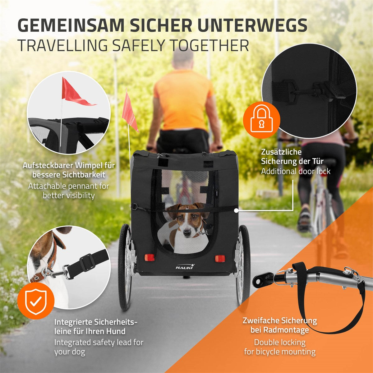 ECD Germany Hauki remorque vélo chien 2en1 gris 40kg