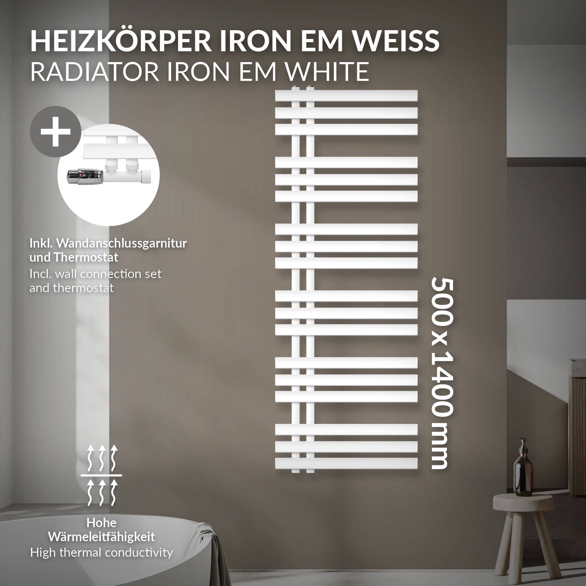 ECD Heizungen Radiateur Sèche-Serviettes Blanc 500x1400 mm Central