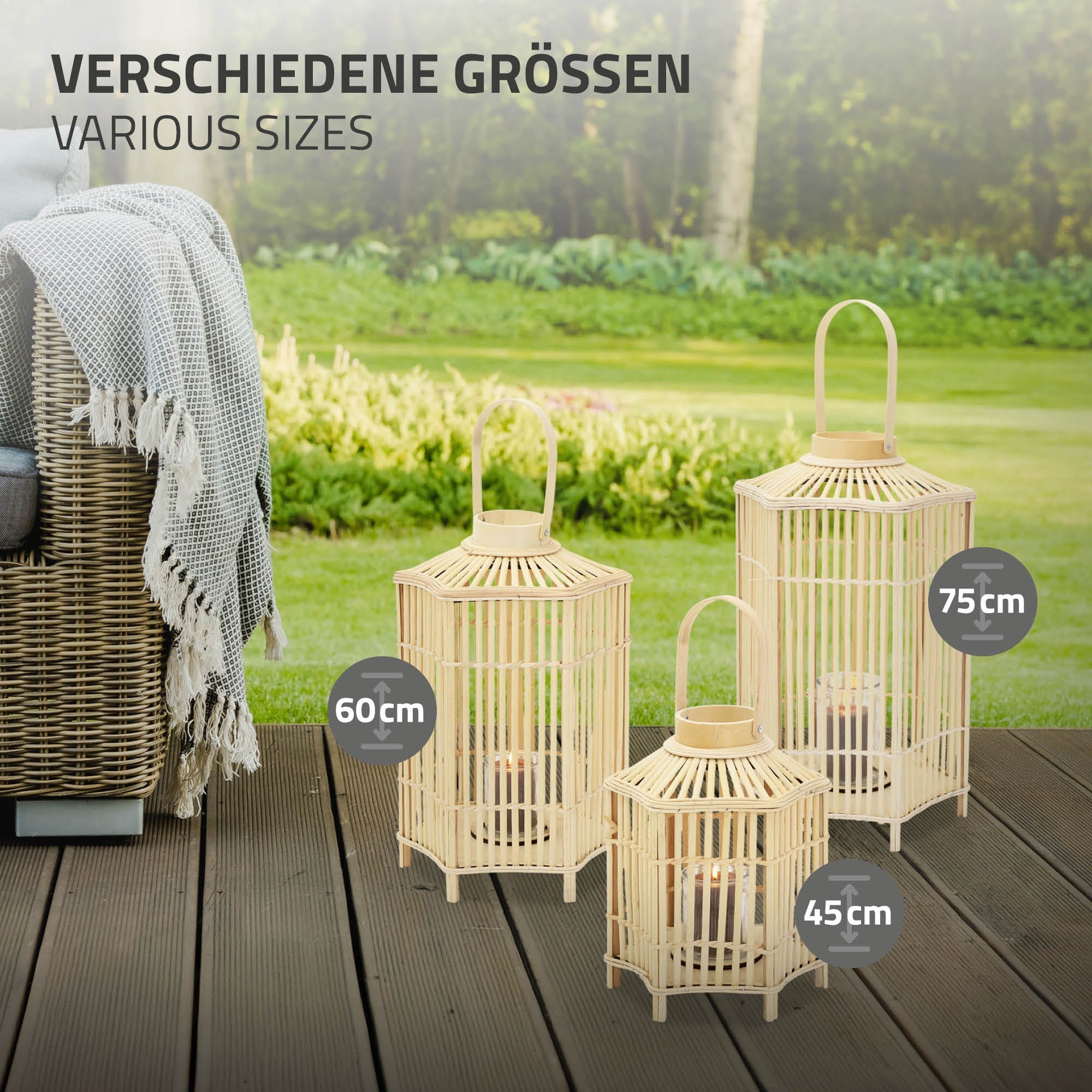 ECD Germany Garten Lanterne bambou 45 cm nature gris photophore