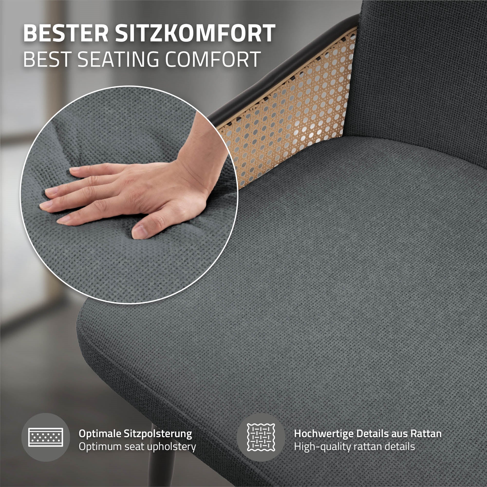 ECD Germany ML-Design chaises salle à manger anthracite lot de 2