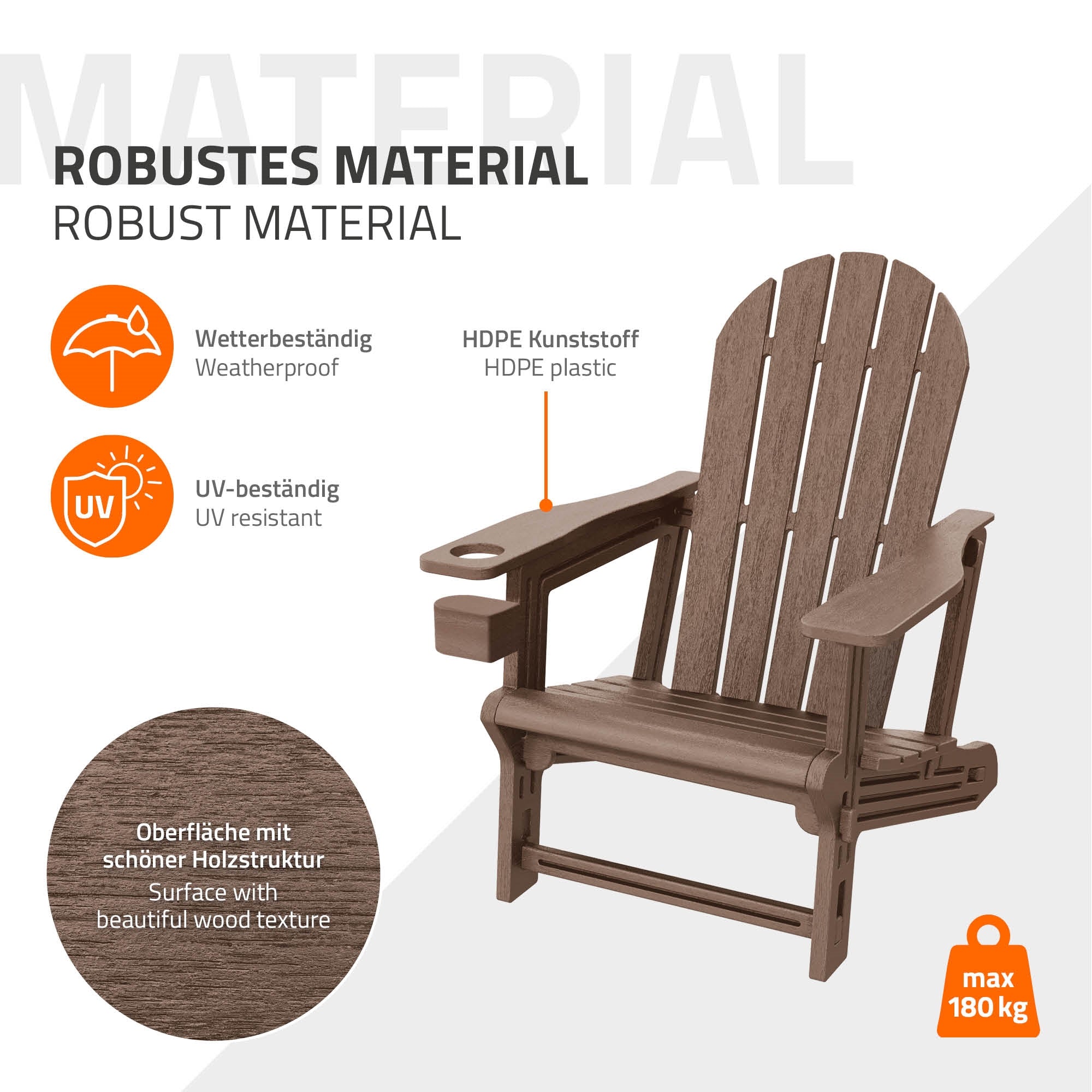 ECD Germany ML-Design fauteuil Adirondack marron 180kg HDPE
