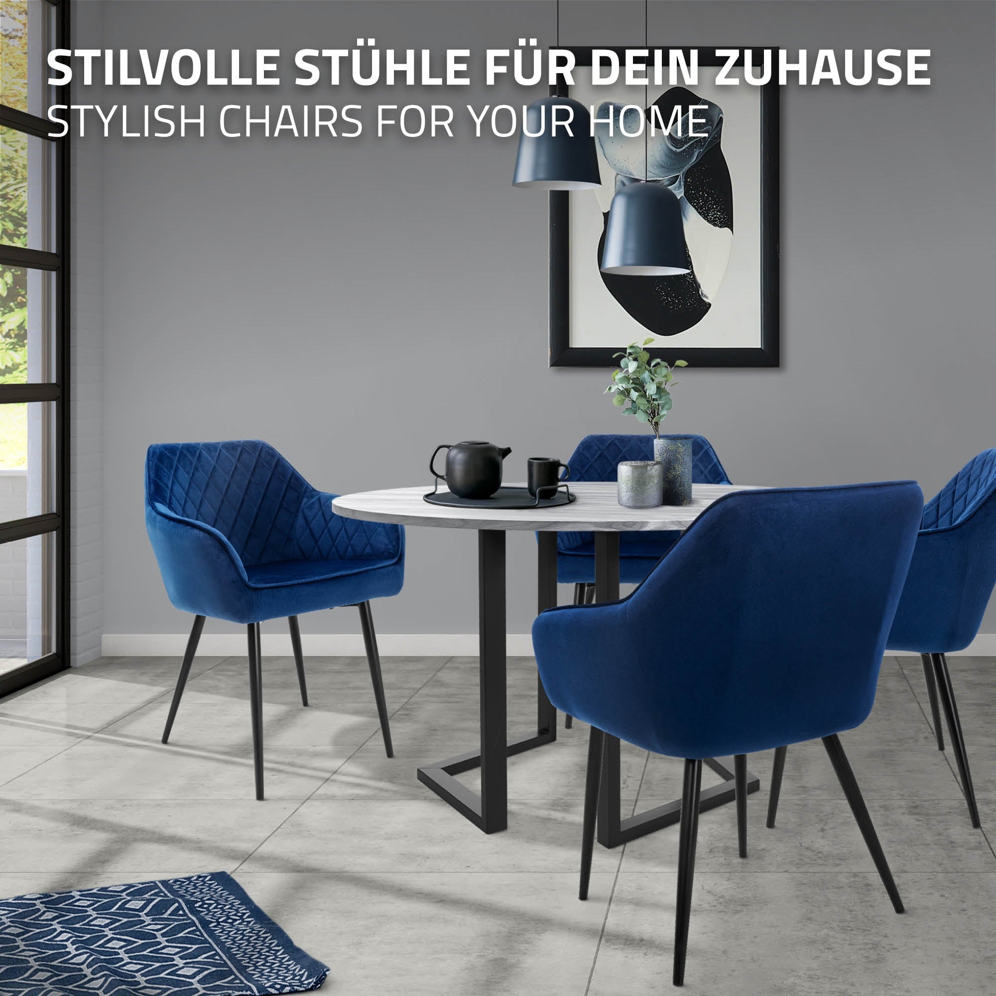 ML-Design Möbel chaise velours bleu nuit lot 2 capitonnée