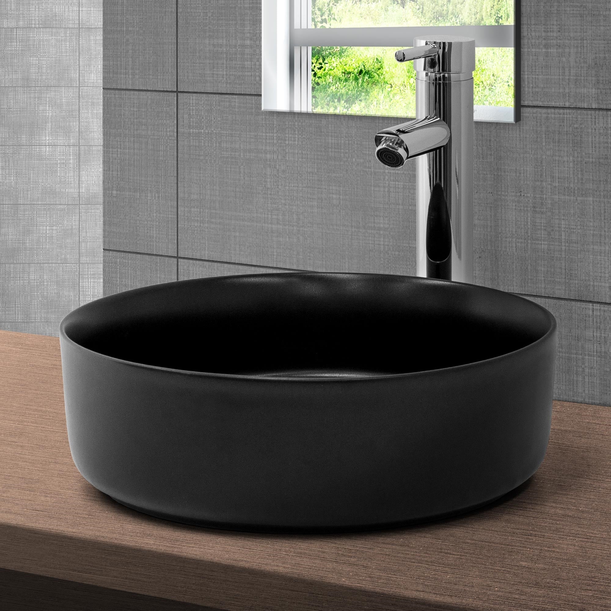 LuxeBath vasque ronde céramique noir 36x12 cm avec bonde
