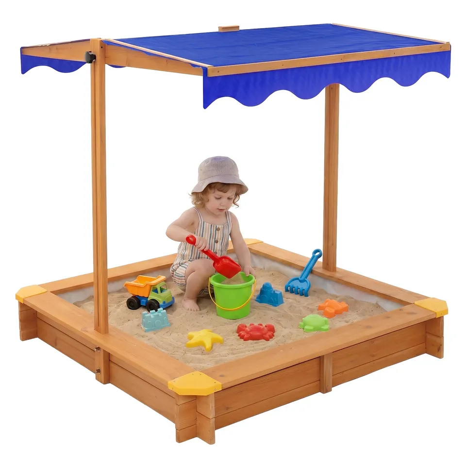 ECD Germany Kinder bac à sable bois avec toit 118x118 cm UV50