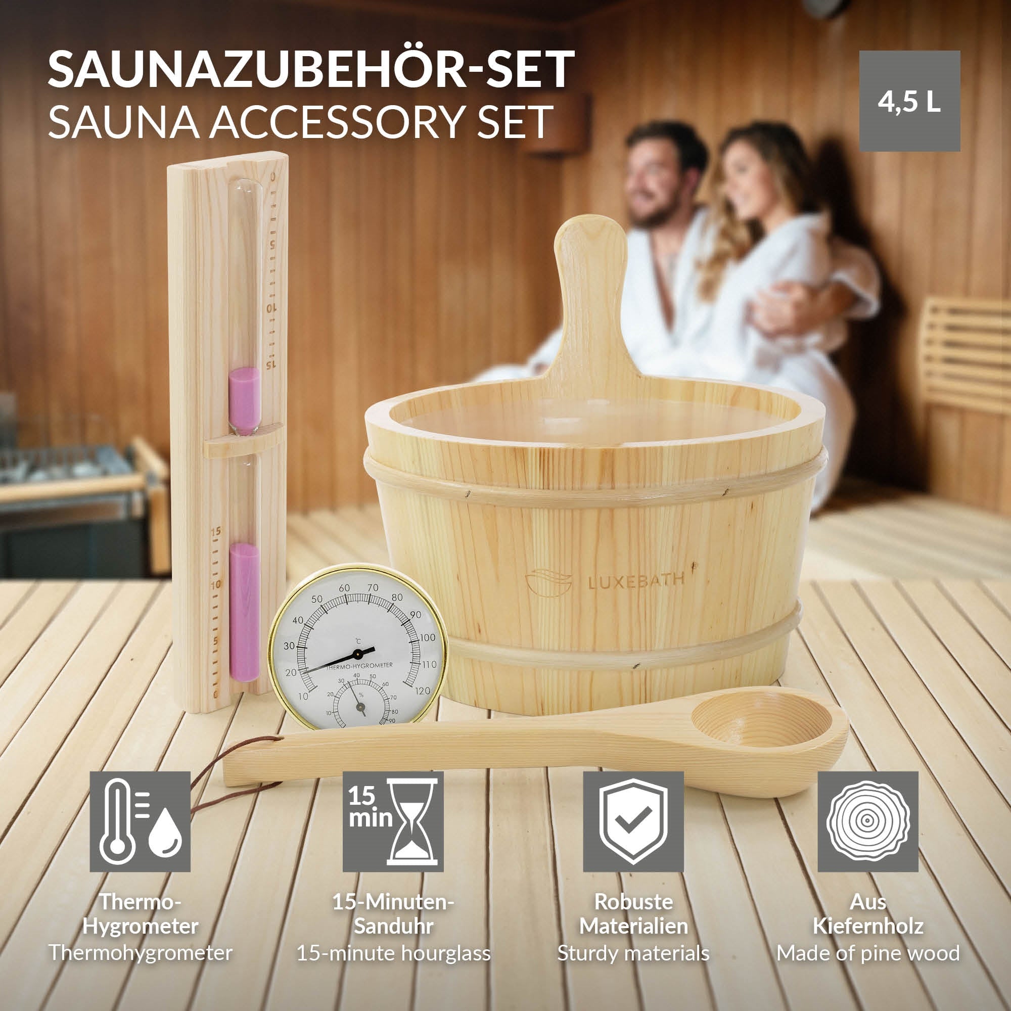 ECD Germany LuxeBath set sauna pin 4 pièces 4,5L