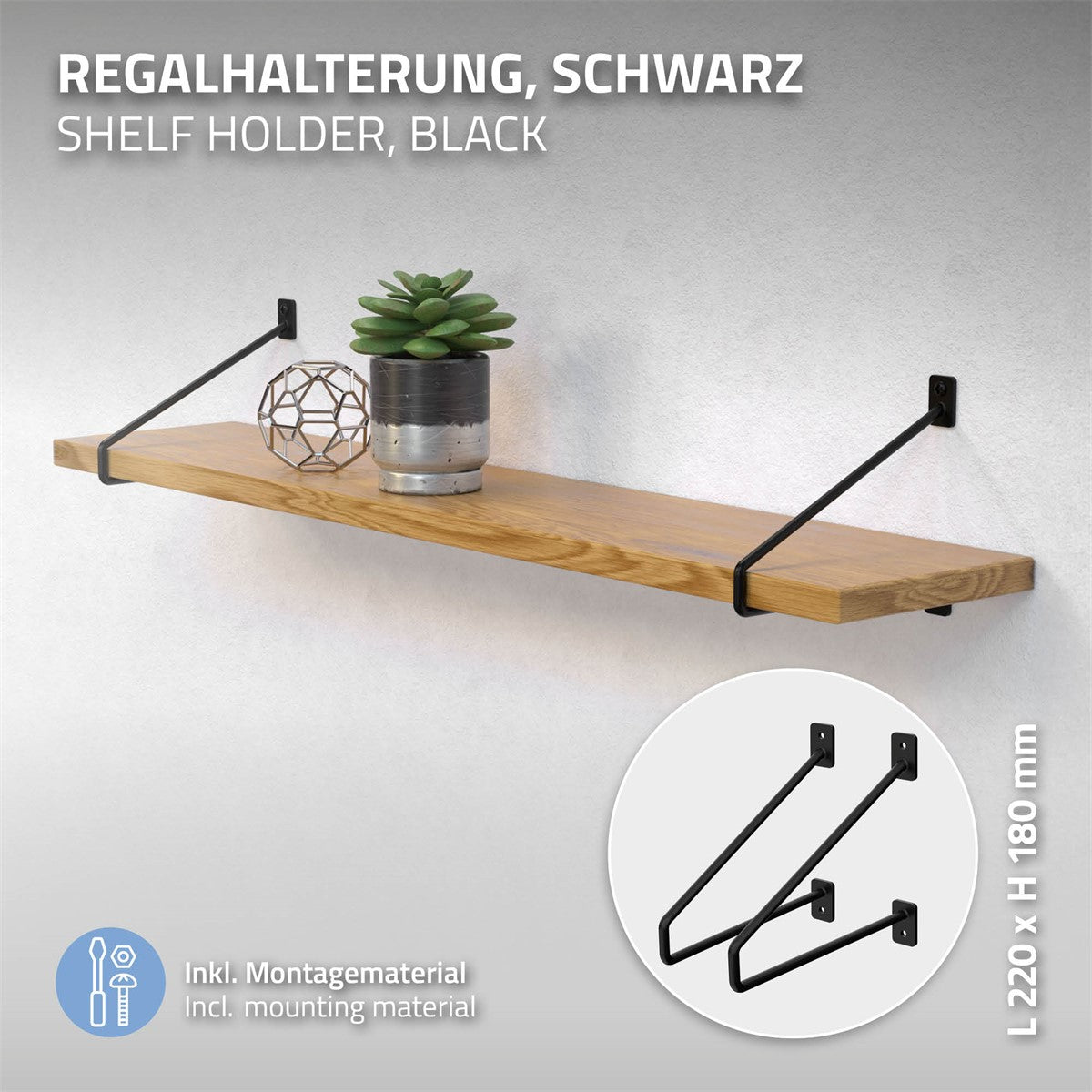 ECD Germany Möbel équerre étagère acier argent 220 mm lot 2