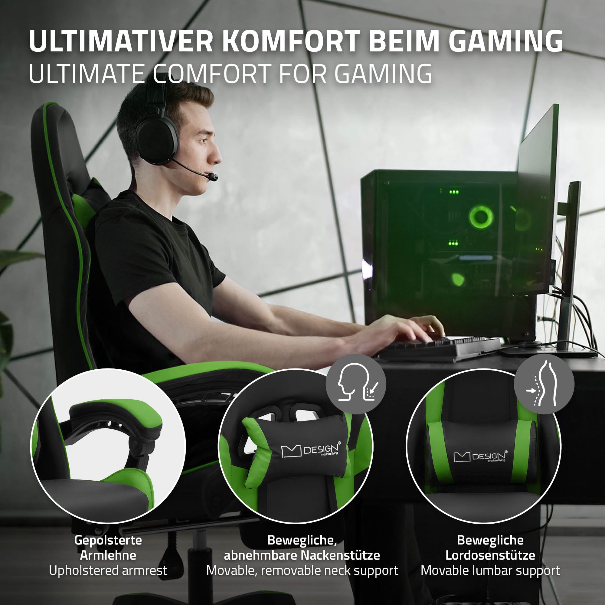 ECD Germany Möbel ML-Design Chaise gaming Simili cuir Noir-Vert
