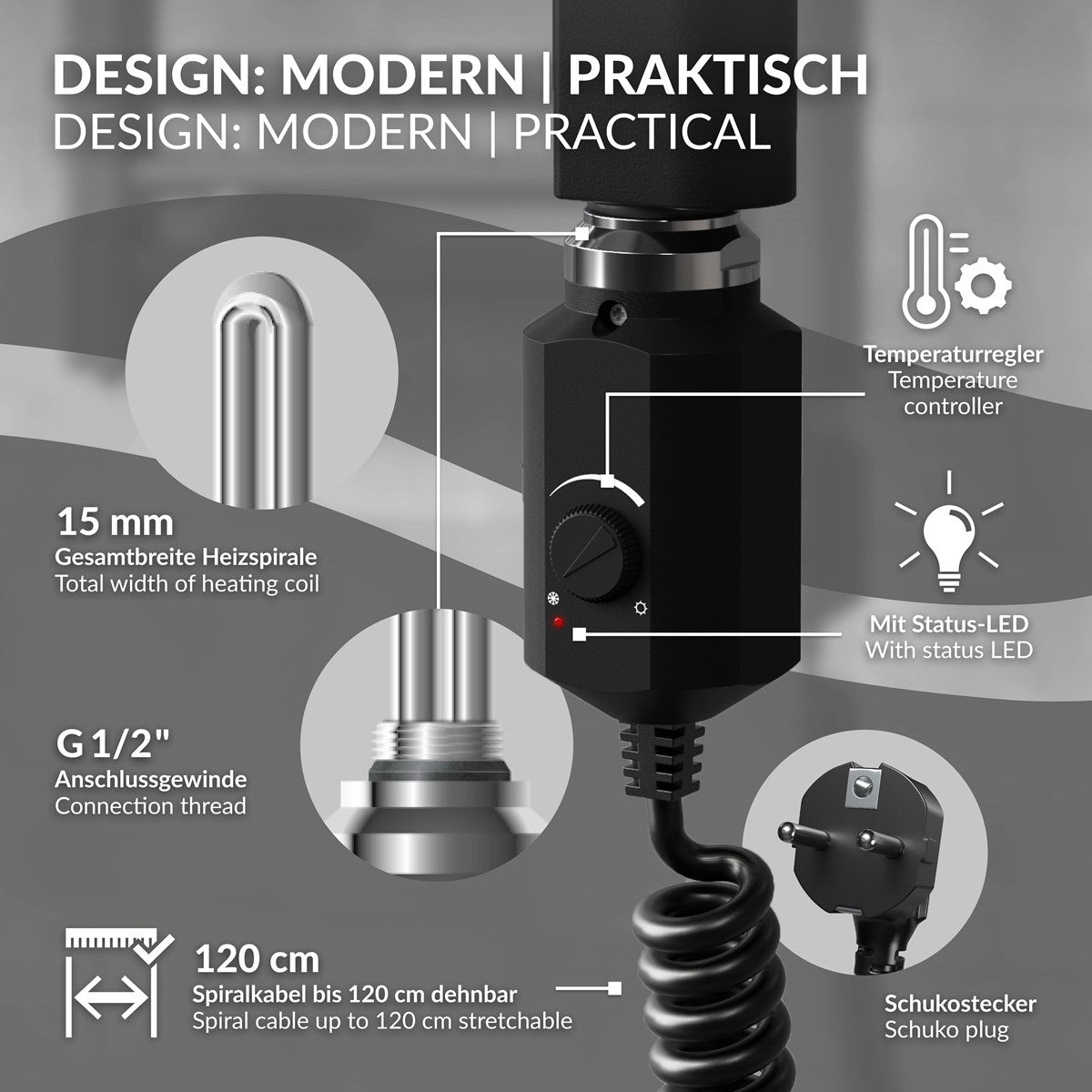 ECD Germany Sahara 400x1500 radiateur électrique noir mat 1200W