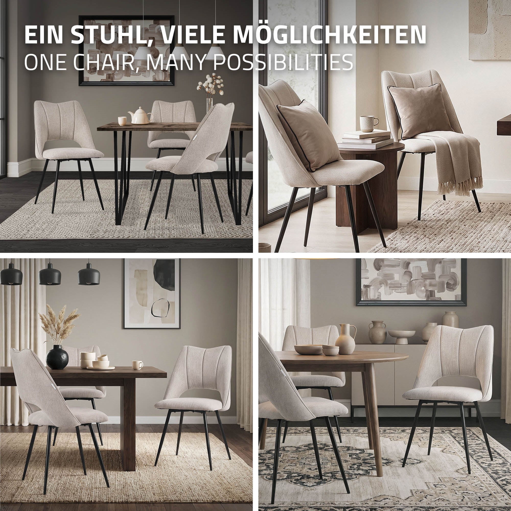 ECD Germany Möbel Chaise salle à manger beige lot de 6