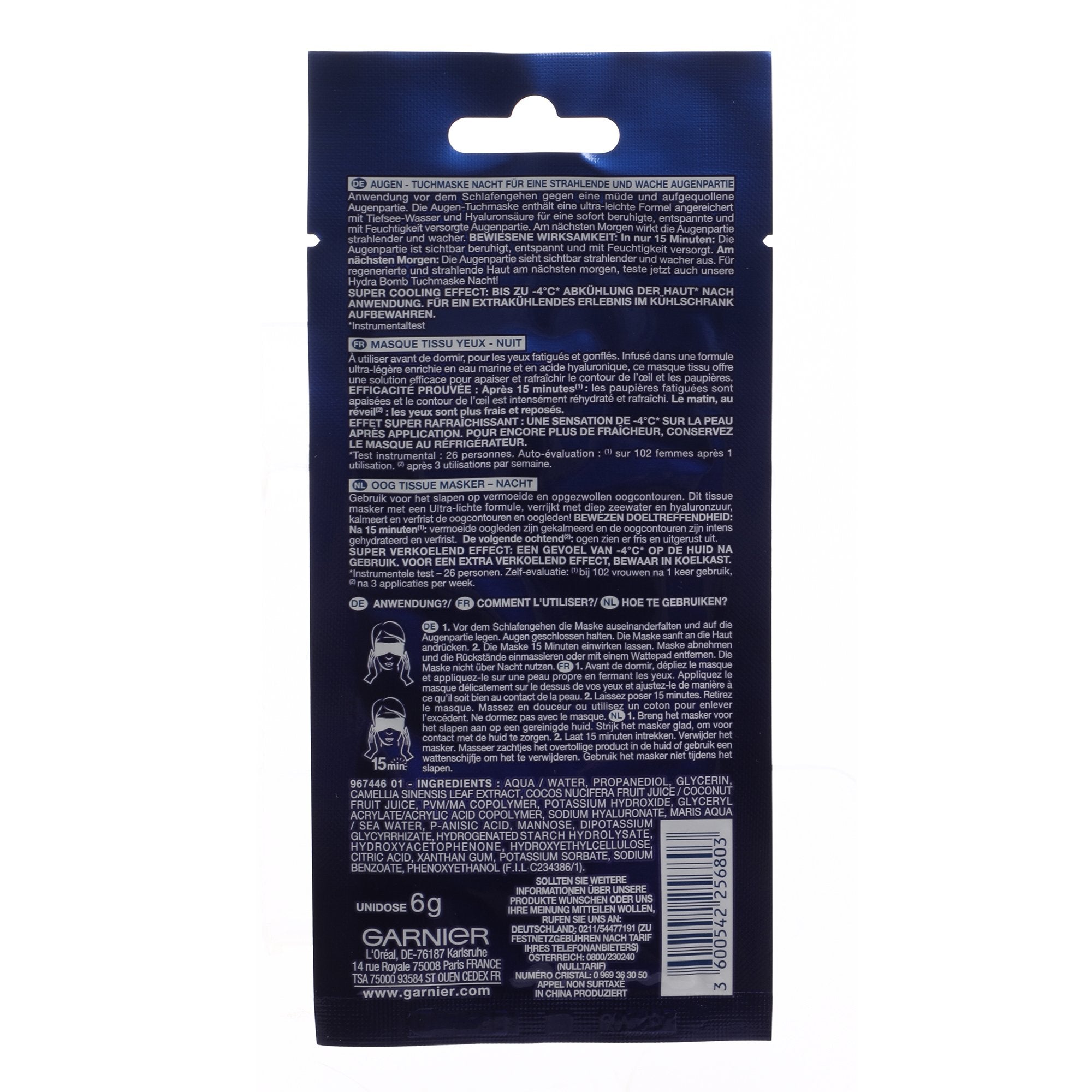 Garnier Hydra Bomb Masque Tissu Yeux Nuit Acide Hyaluronique