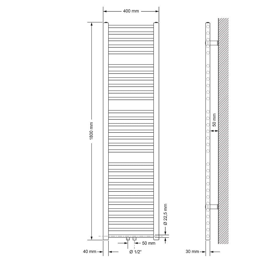 ECD Germany Heizungen Sahara sèche-serviettes 400x1800 blanc droit