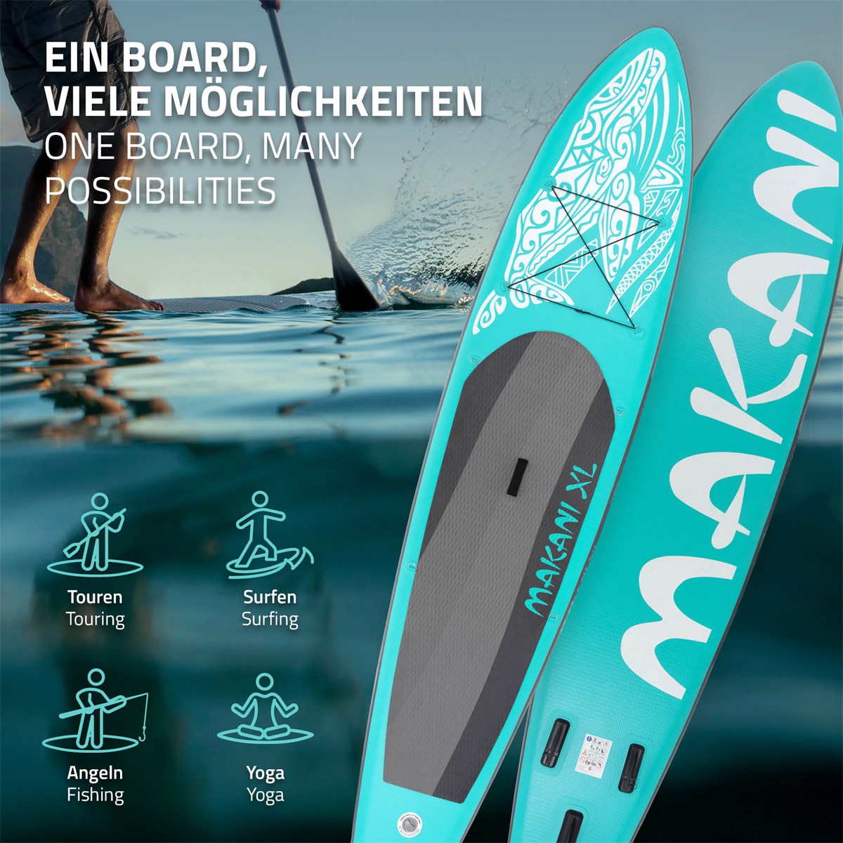 ECD Makani XL paddle gonflable turquoise 380x80cm pompe sac