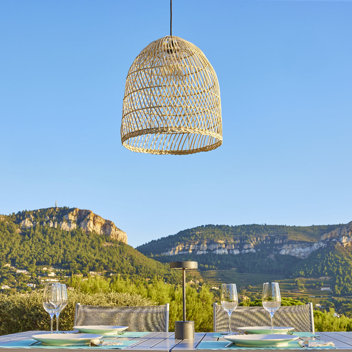 Red Deco Paulo Outdoor Cable suspension rotin 5m E27 bohème