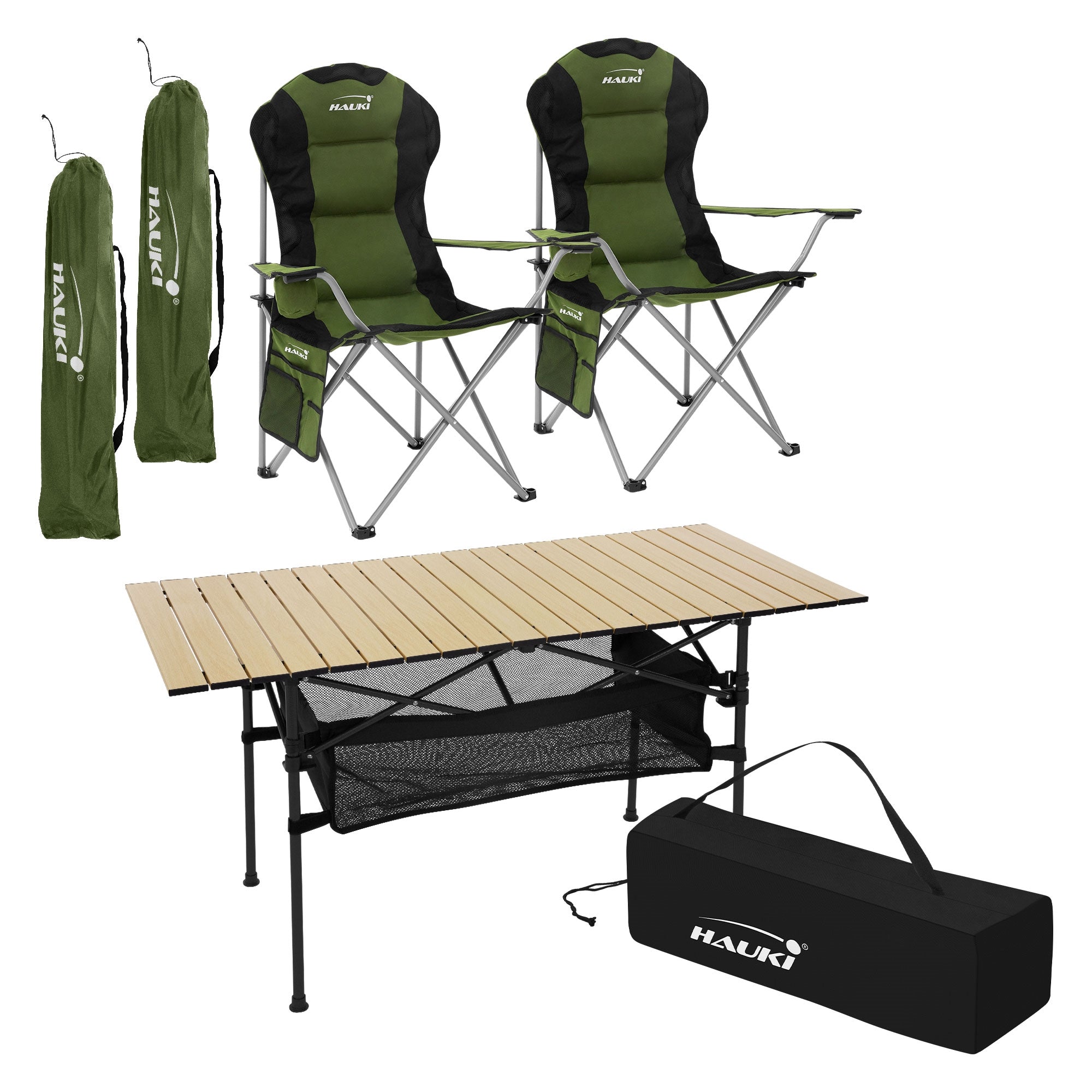 Hauki ensemble camping 3 pièces table pliante alu 2 chaises noir