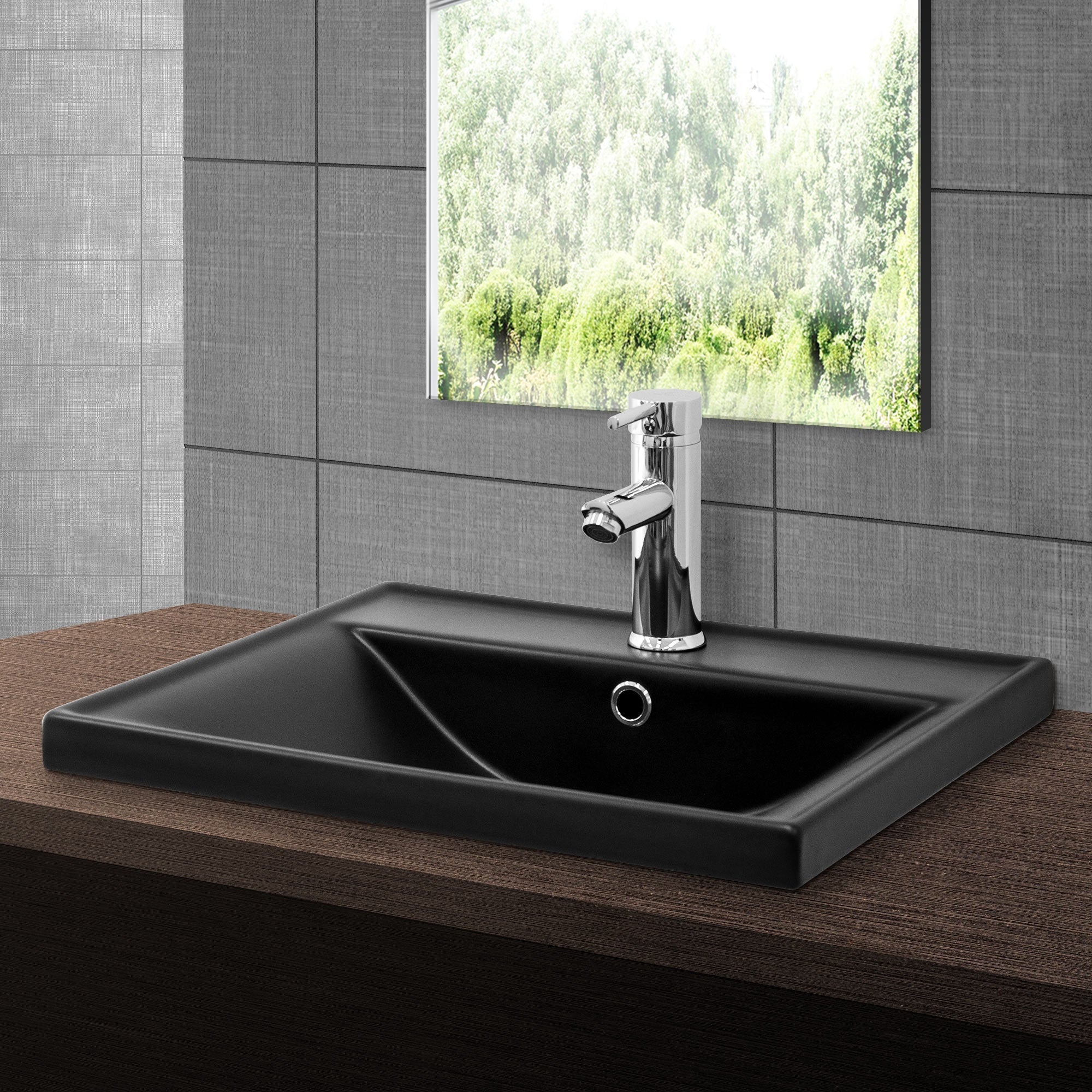 ECD Germany Sanitär vasque noire mate 51x41 cm avec bonde argent