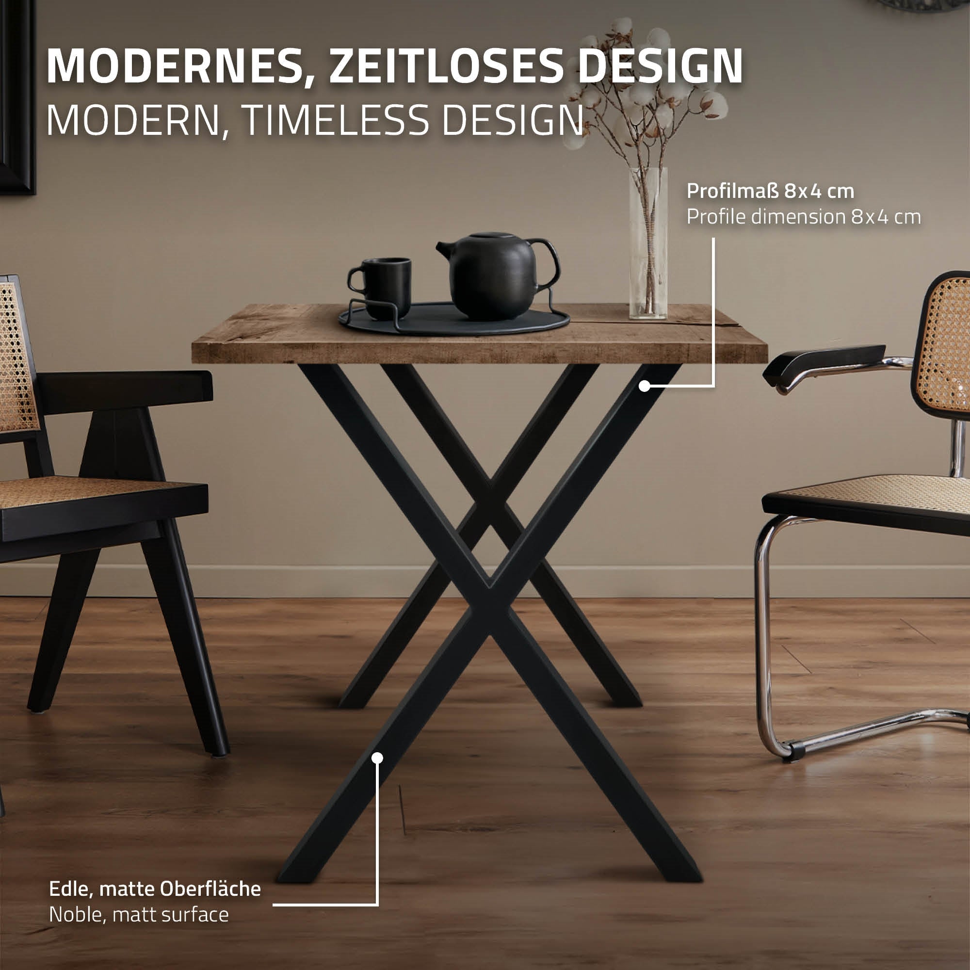 ECD Germany pieds table X-design acier noir 60x72 cm lot de 2