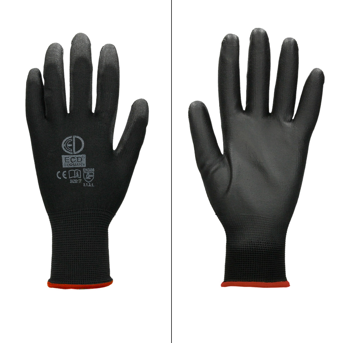 ECD Germany gants de travail PU noirs taille S 1 paire