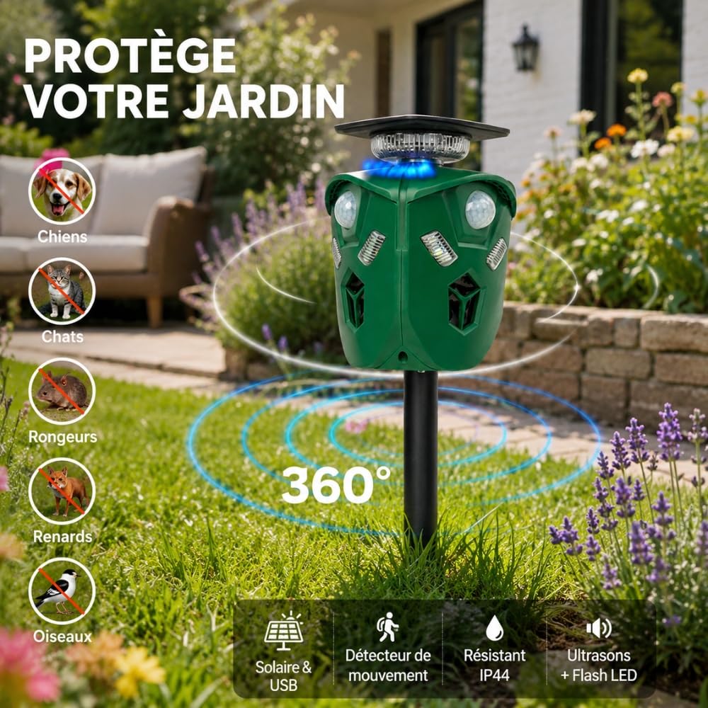 Shop-Story Maison Répulsif ultrasons solaire 360° 8 m vert