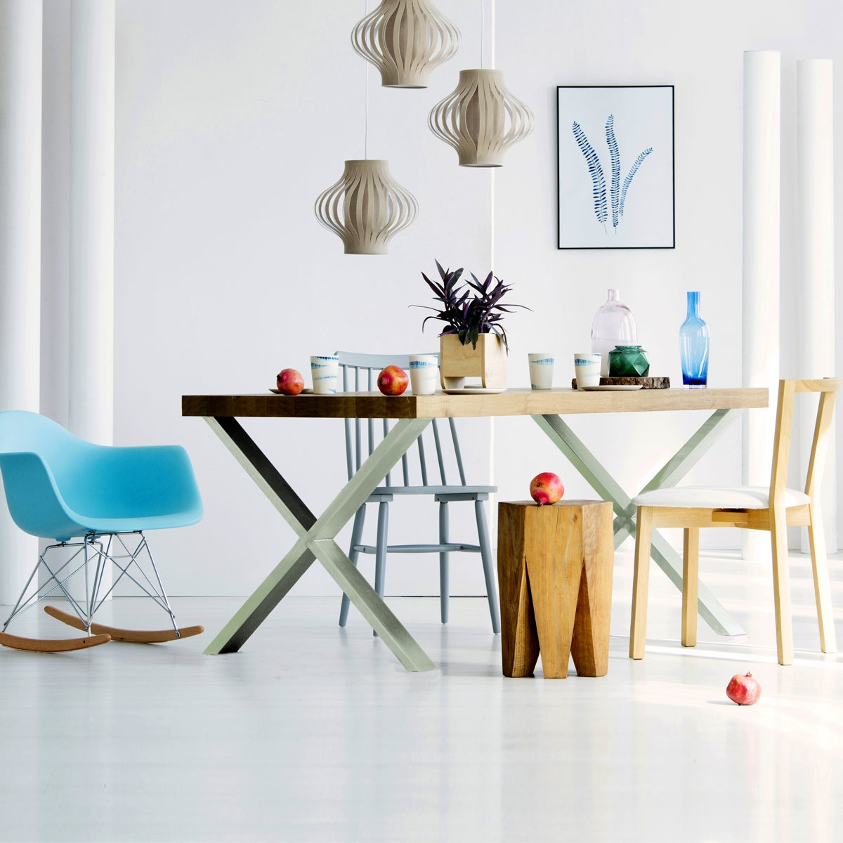 ECD Germany Möbel pieds de table X 60x72 cm gris pierre acier lot 2