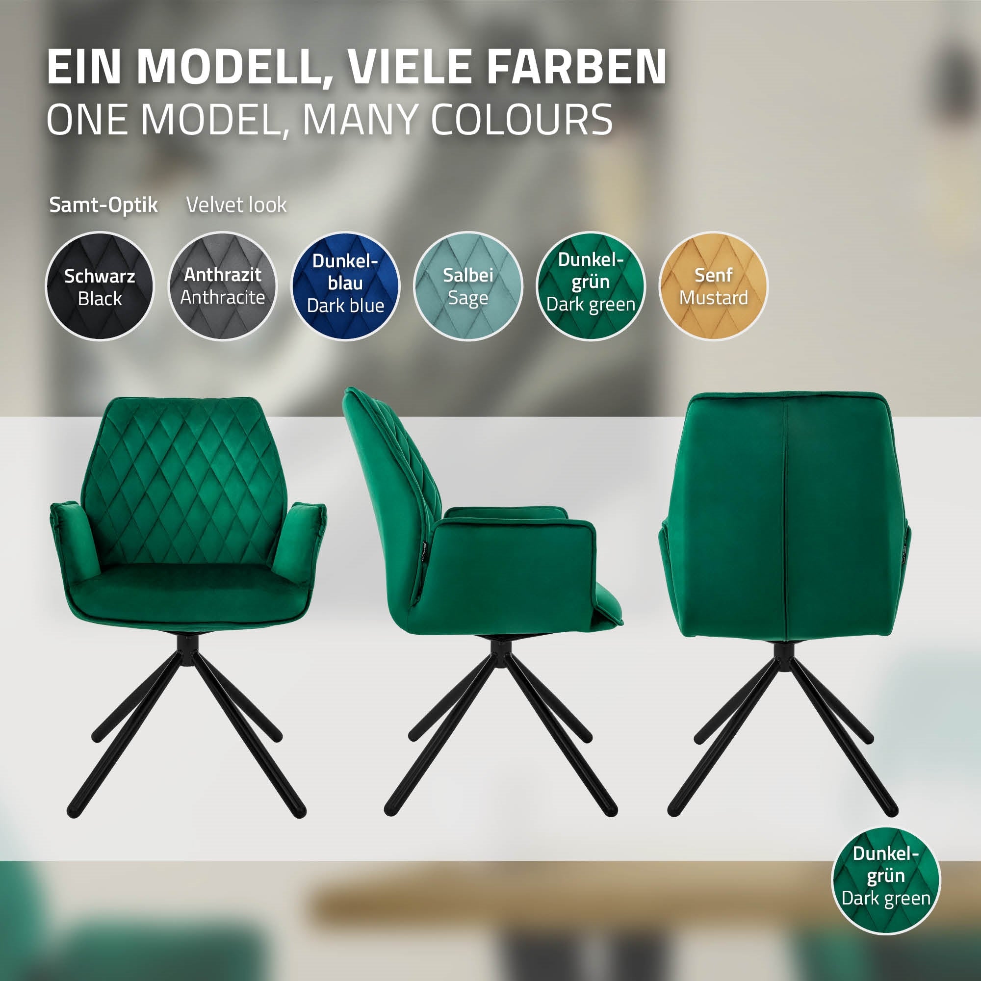 ECD Möbel ML-Design chaise pivotante vert foncé velours