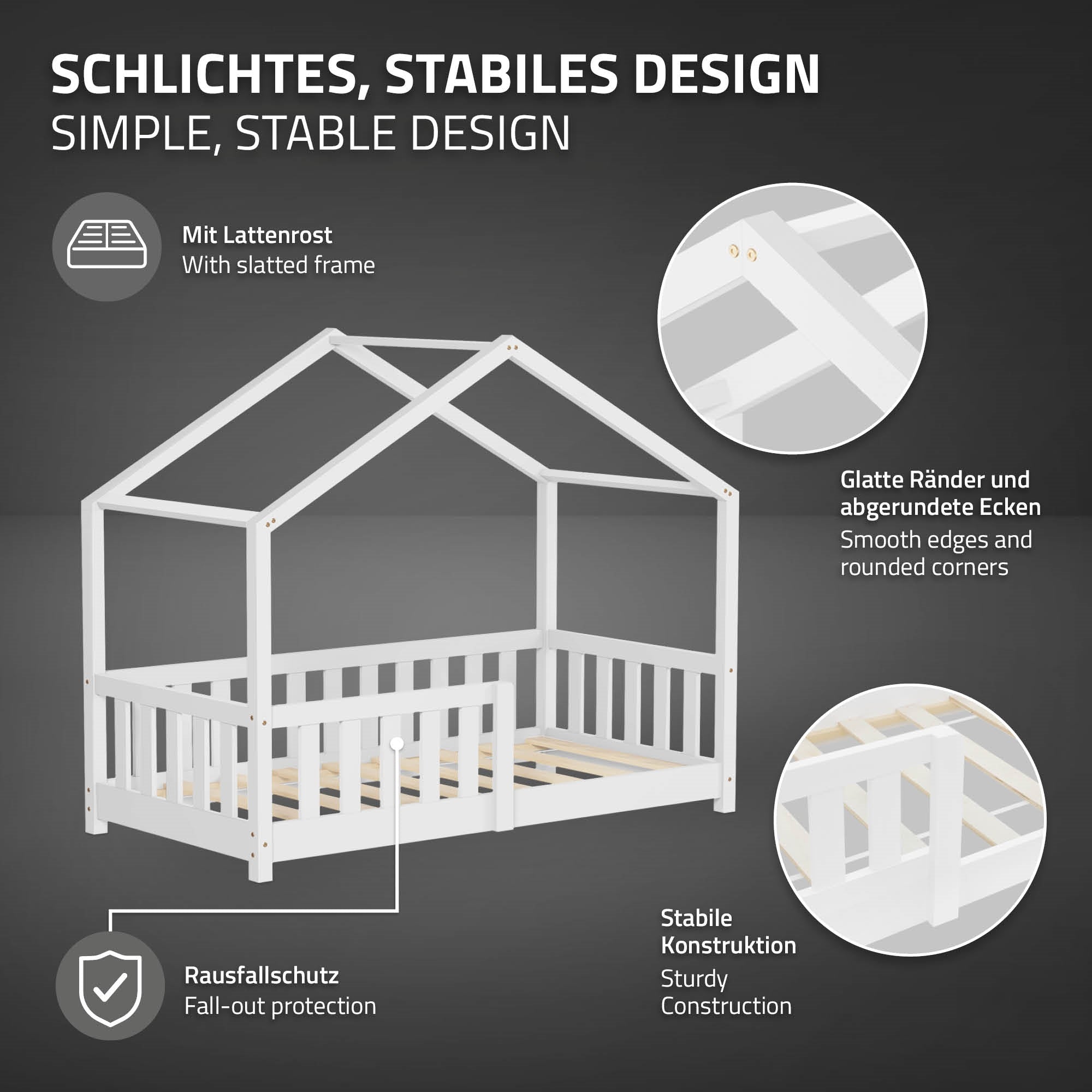 ECD Germany Kinder Lit Cabane 70x140 cm Blanc Pin