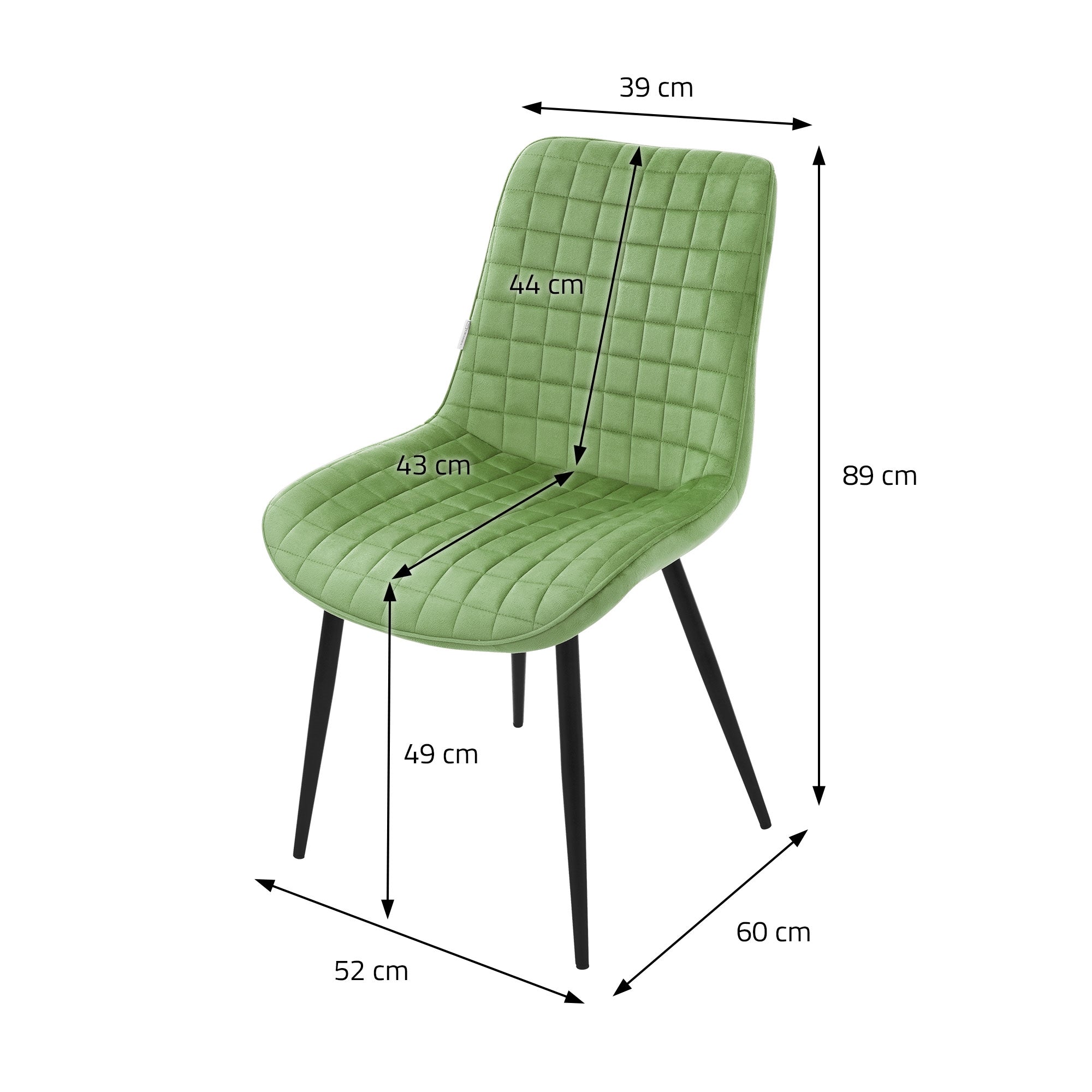 ML-Design chaise salle à manger velours sauge lot 2 dossier acier