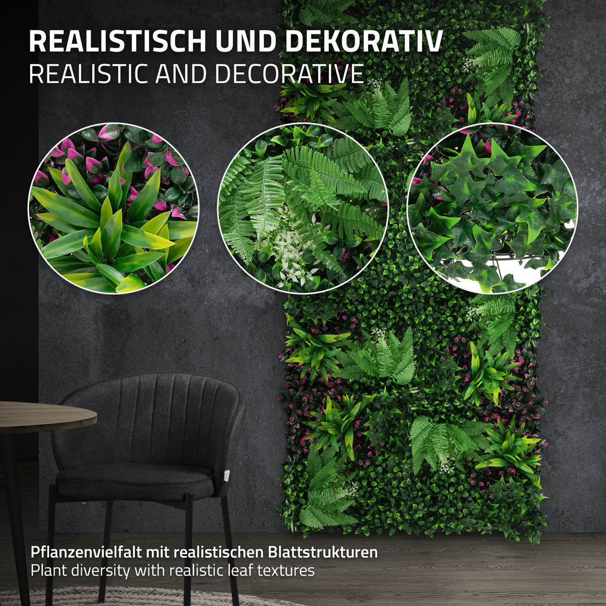 ECD Germany Jungle Fern mur végétal artificiel vert lot 4 50x50 cm