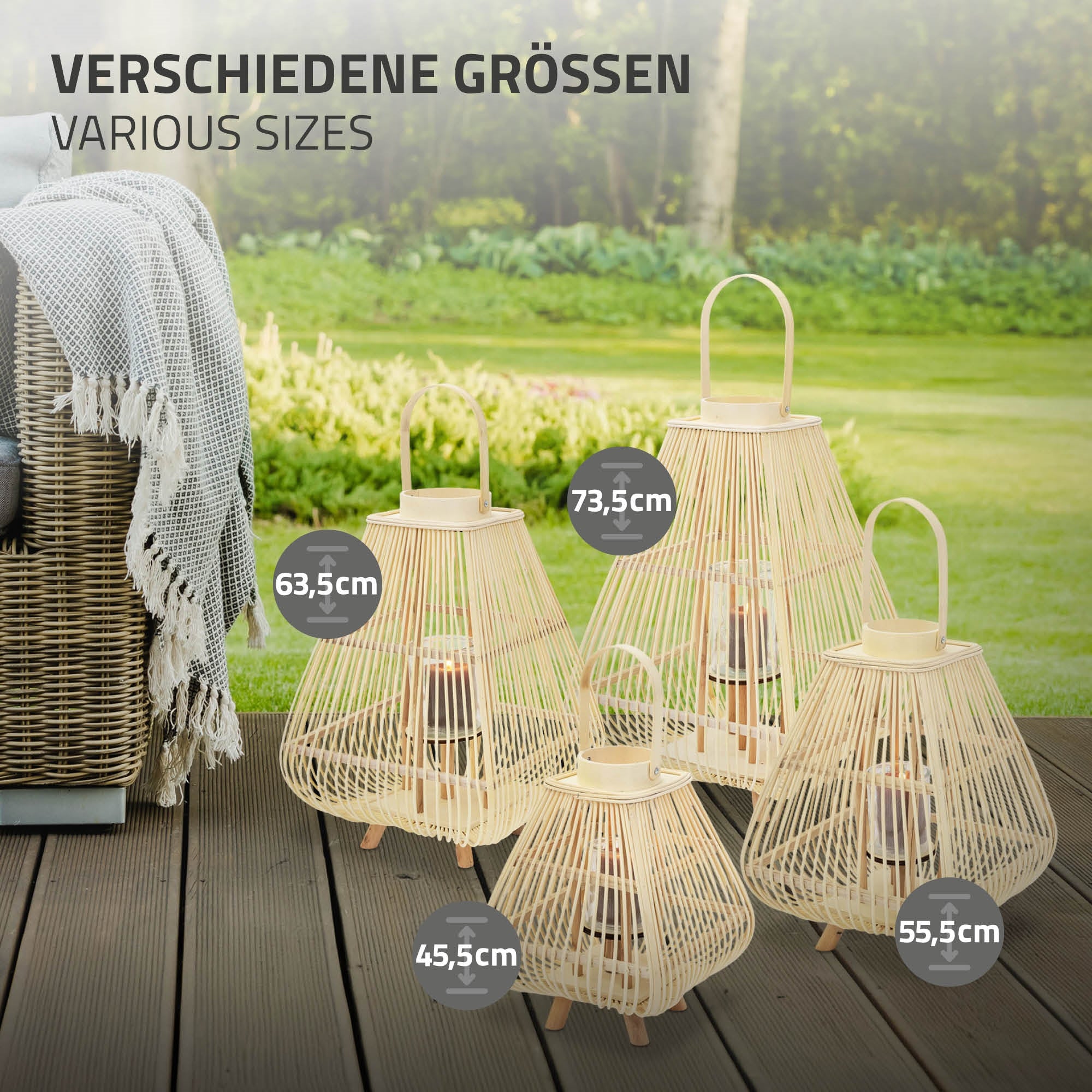 ECD Germany Garten lanterne bambou 55,5 cm avec verre
