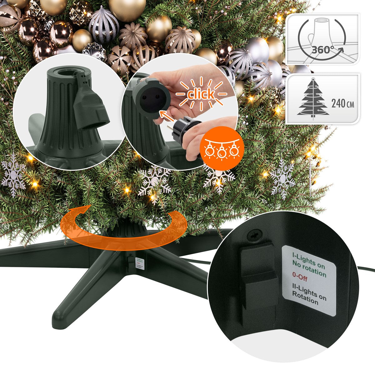 ECD Germany Haus & Wohnen Pied Sapin Électrique Vert 65 cm 360°