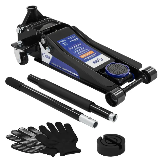 ECD Germany Cric hydraulique rouleur 3T avec gants