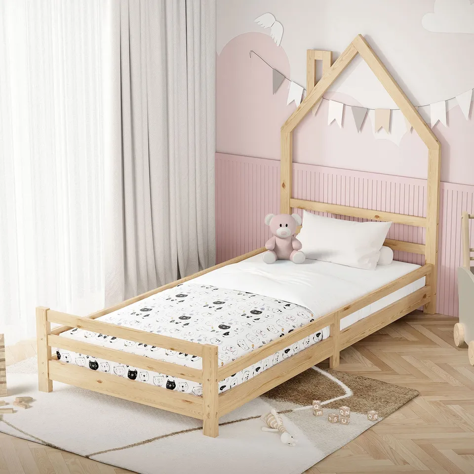 ECD Germany Kinder lit cabane 90x200 nature pin massif
