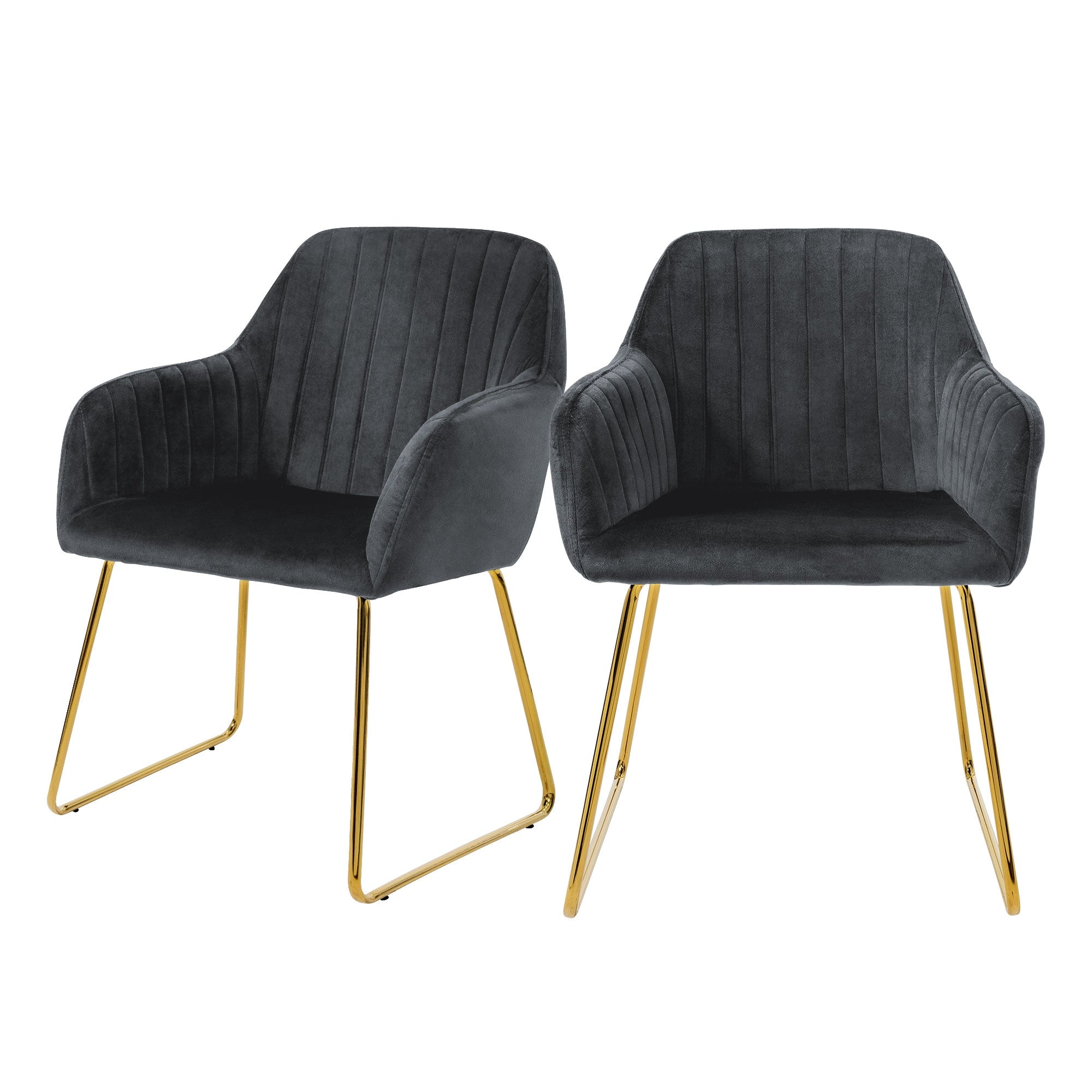 ML-Design chaise salle velours bleu pieds or lot 2